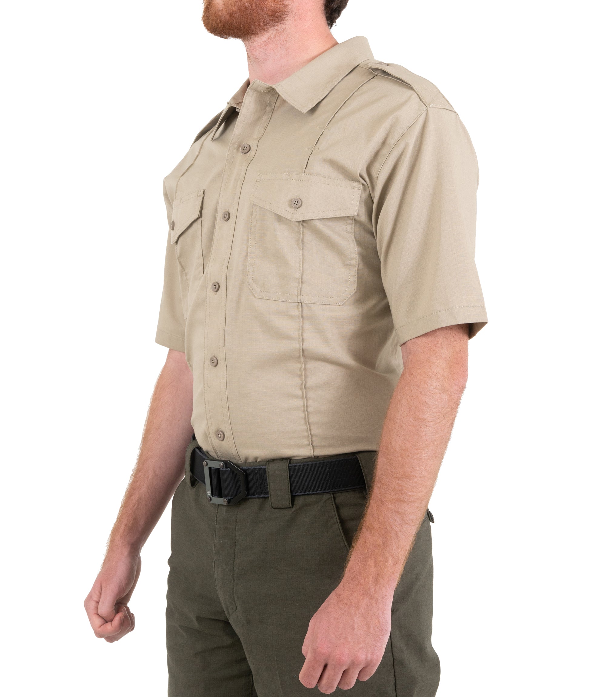 Side of Men's Pro Duty Uniform Short Sleeve Shirt in Silver Tan |color_silver tan