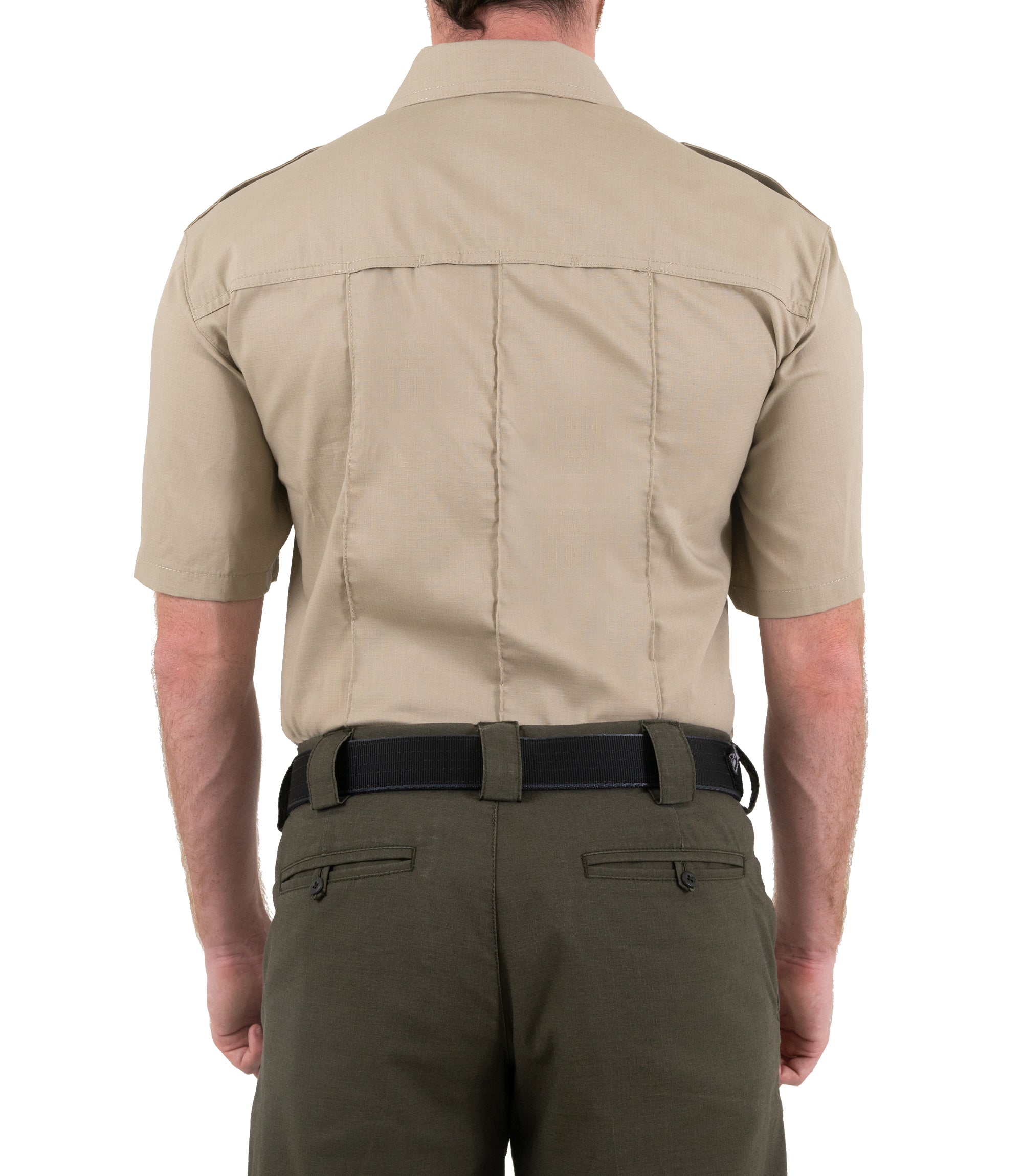 Back of Men's Pro Duty Uniform Short Sleeve Shirt in Silver Tan |color_silver tan
