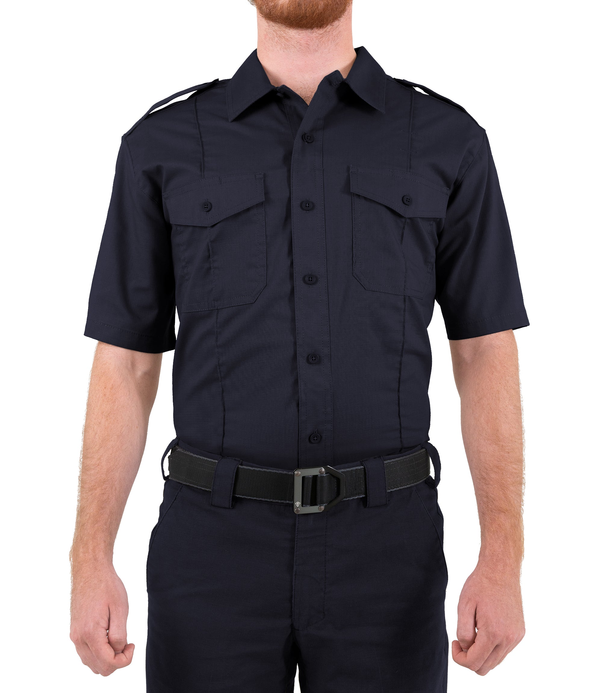 Front of Men's Pro Duty Uniform Short Sleeve Shirt in Midnight Navy |color_midnight navy
