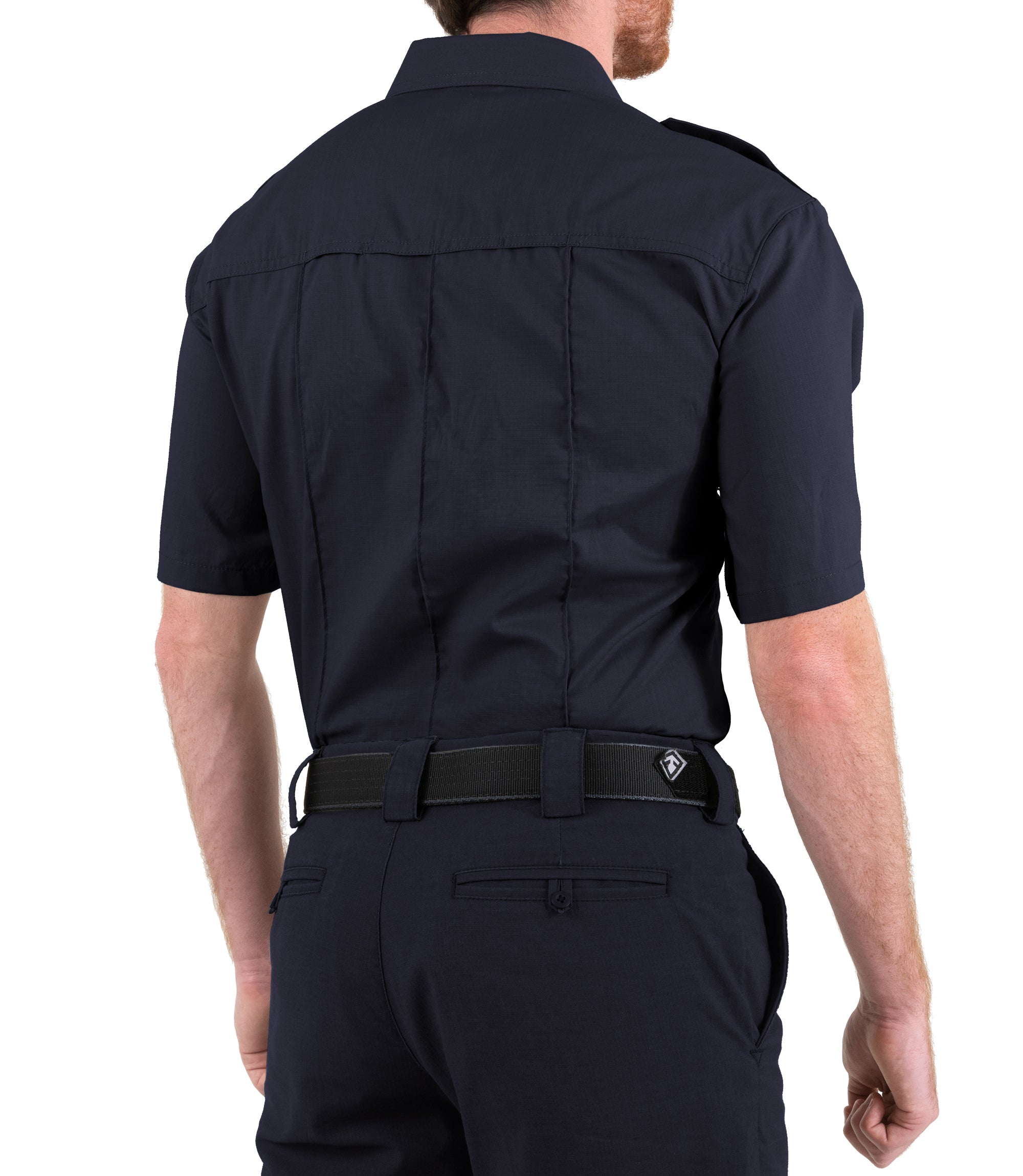 Side of Men's Pro Duty Uniform Short Sleeve Shirt in Midnight Navy |color_midnight navy