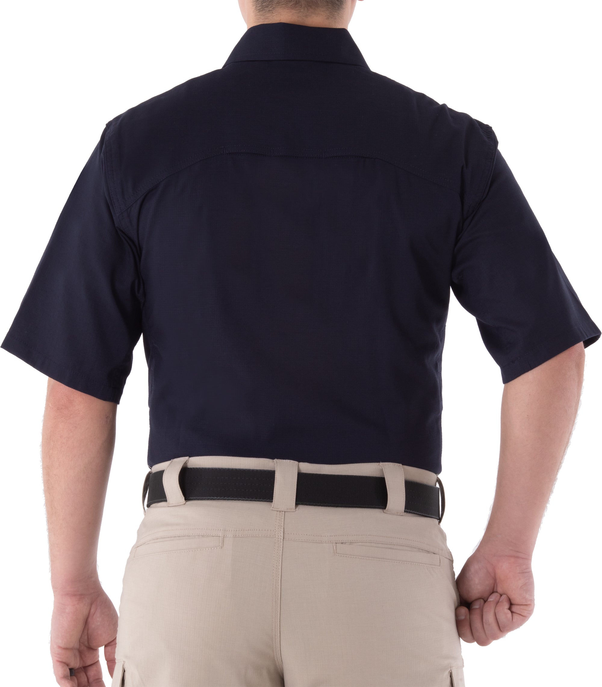 Back of Men's V2 BDU Short Sleeve Shirt in Midnight Navy |color_midnight navy