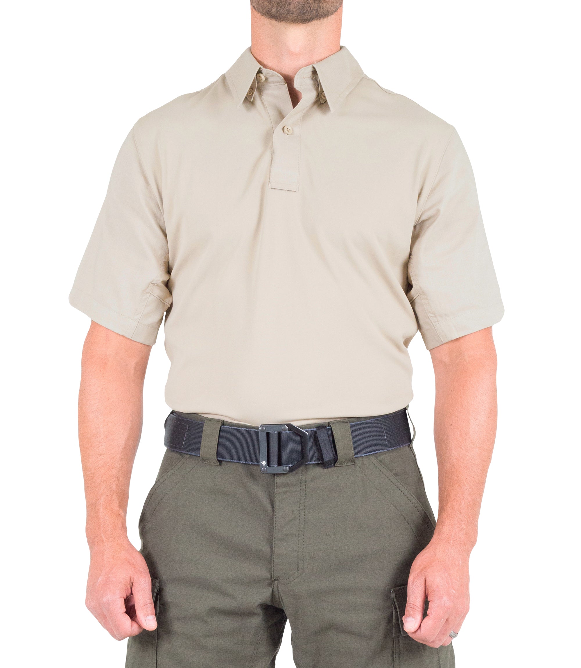 Front of Men's V2 Pro Performance Short Sleeve Shirt in Silver Tan |color_silver tan