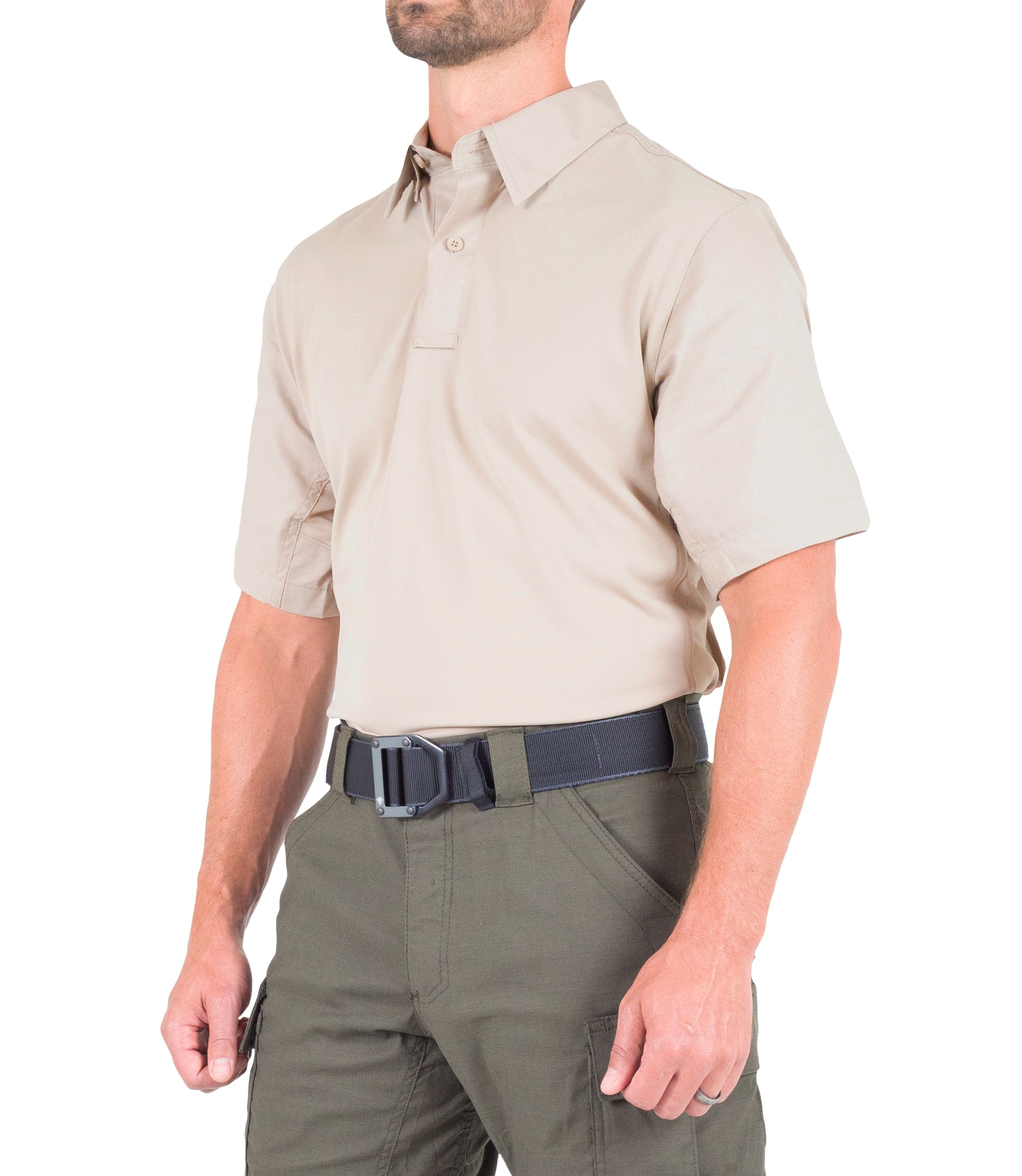 Side of Men's V2 Pro Performance Short Sleeve Shirt in Khaki |color_khaki