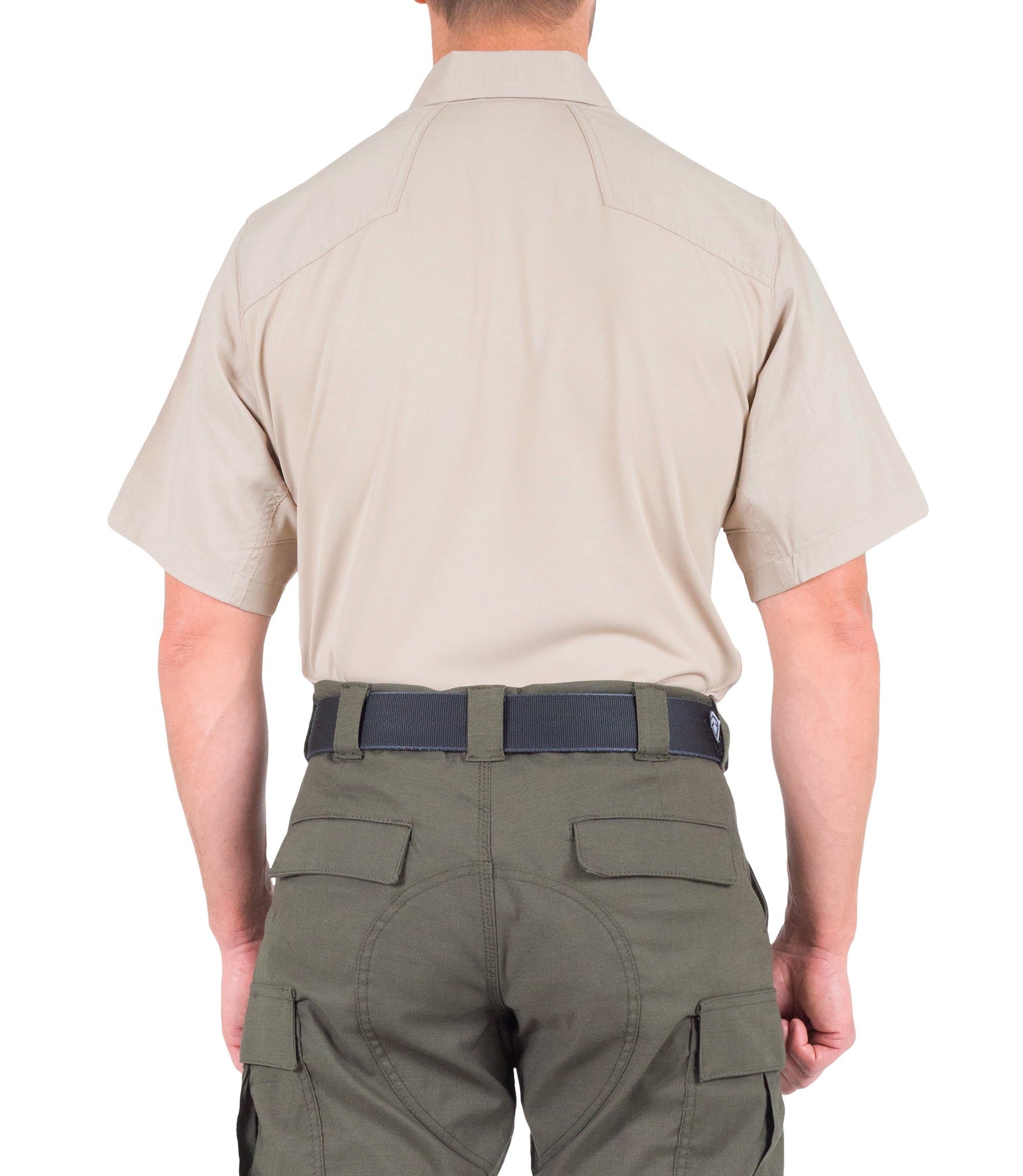 Back of Men's V2 Pro Performance Short Sleeve Shirt in Khaki |color_khaki