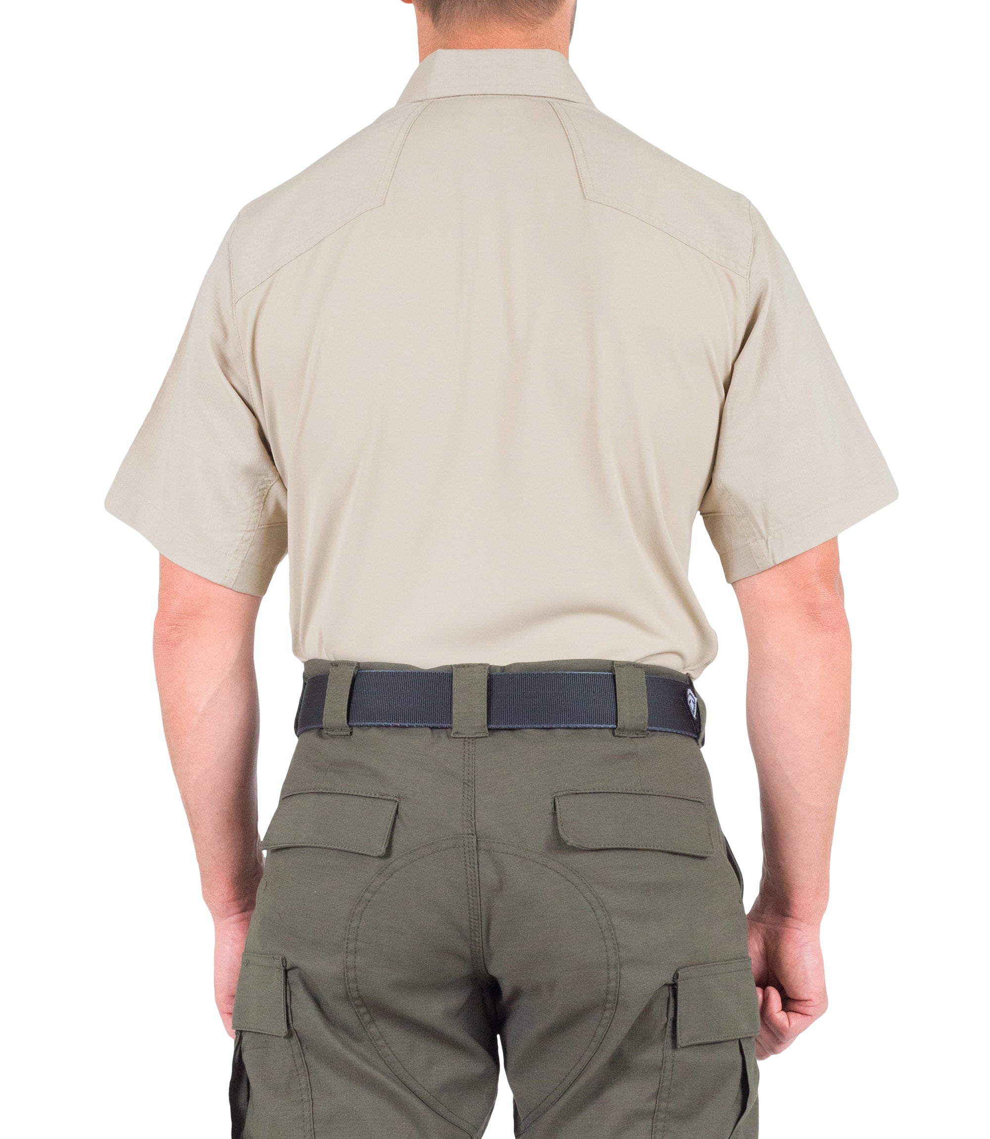 Back of Men's V2 Pro Performance Short Sleeve Shirt in Silver Tan |color_silver tan