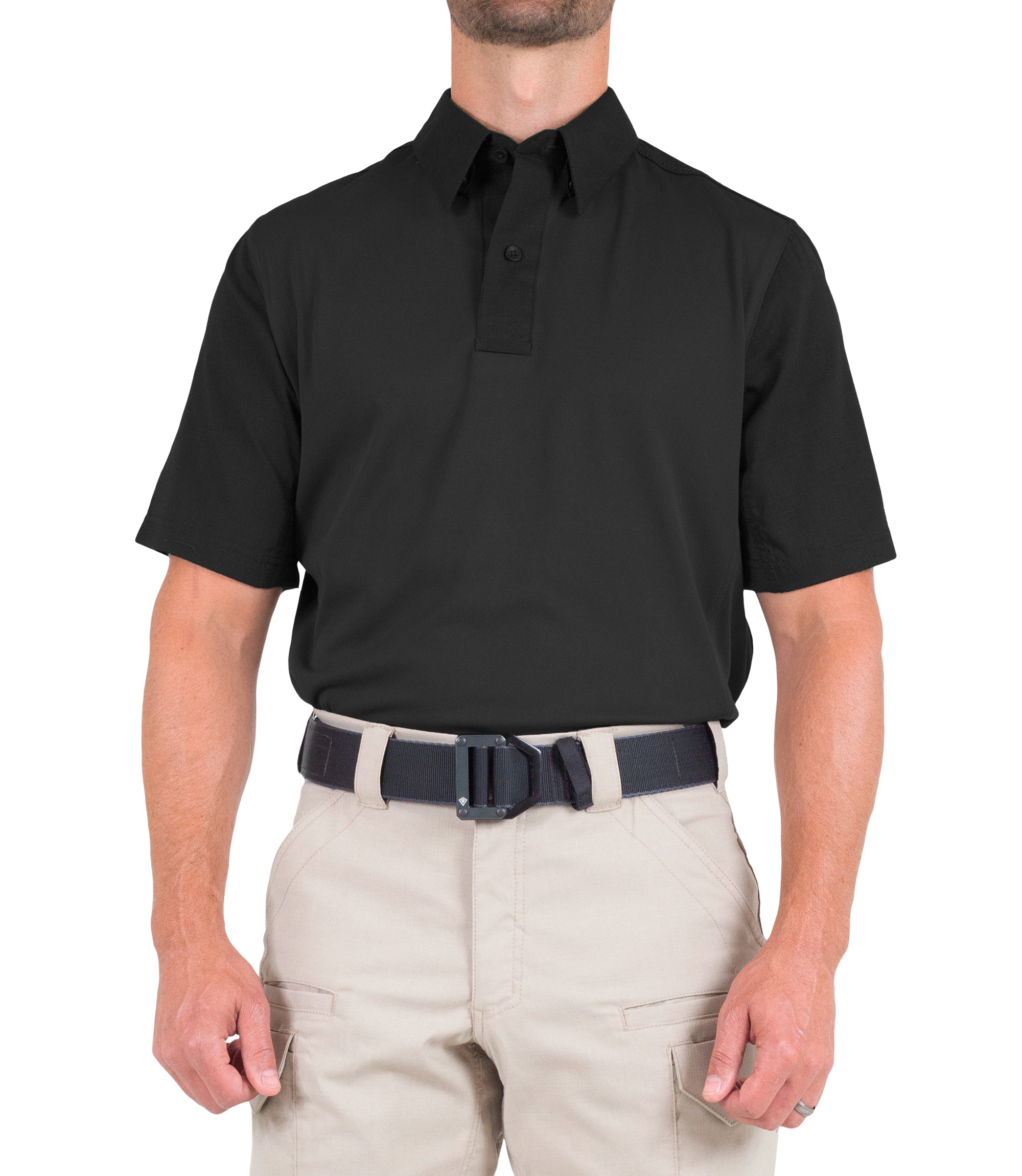Front of Men's V2 Pro Performance Short Sleeve Shirt in Black |color_black