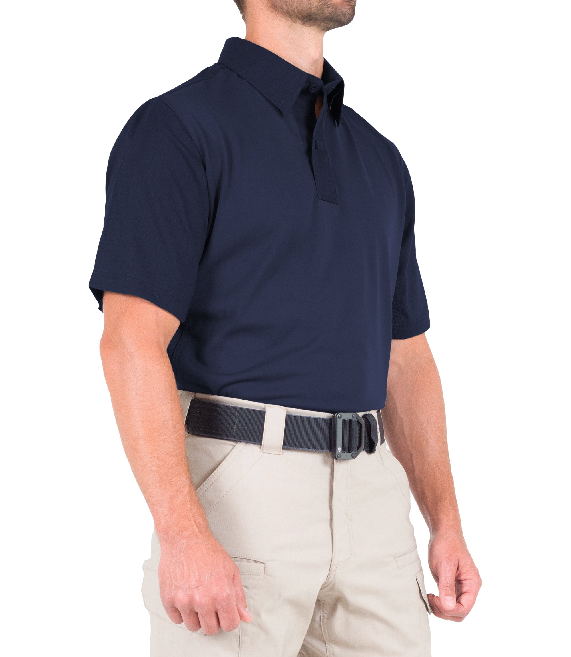 Side of Men's V2 Pro Performance Short Sleeve Shirt in Midnight Navy |color_midnight navy