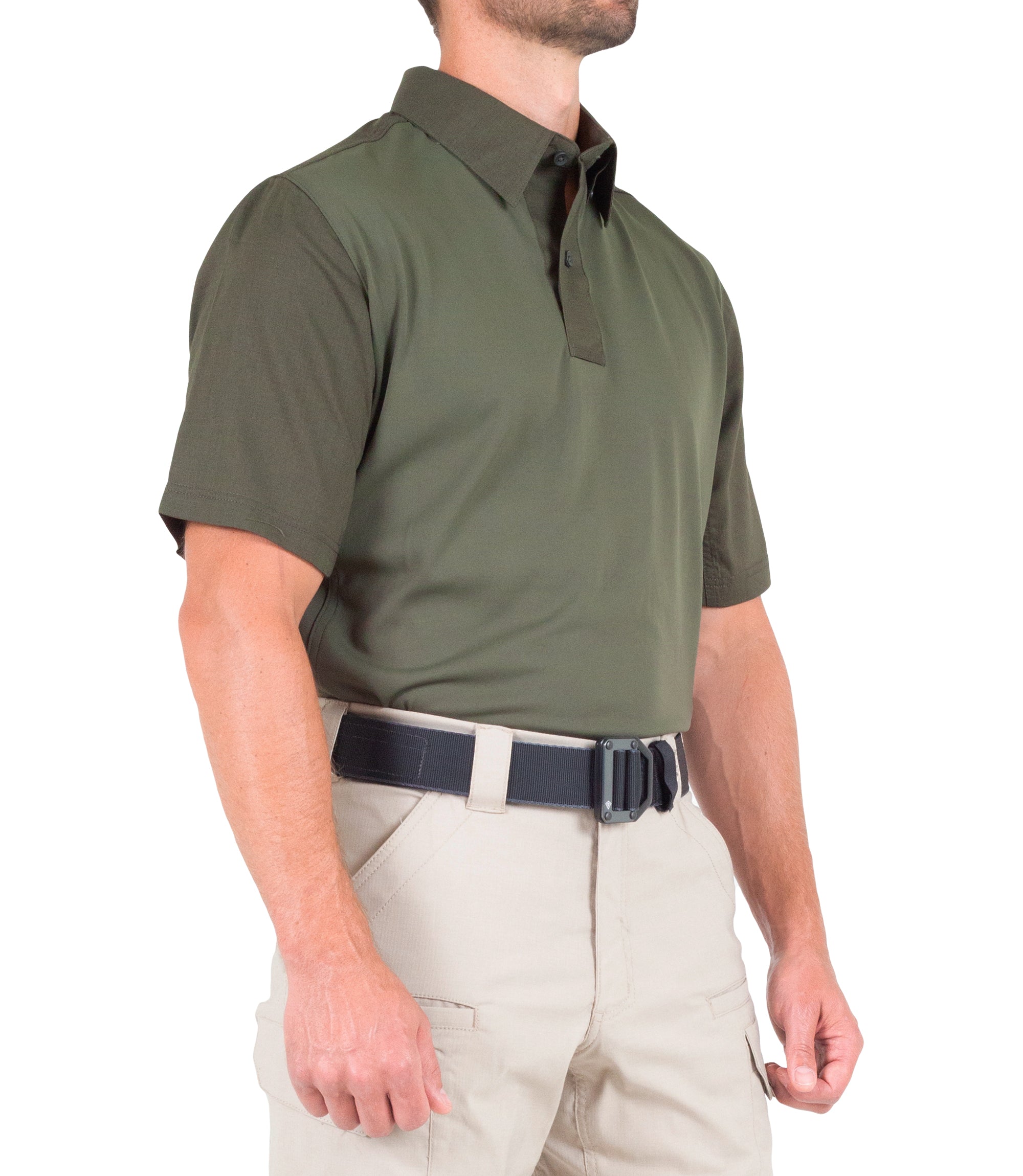 Side of Men's V2 Pro Performance Short Sleeve Shirt in OD Green |color_od green