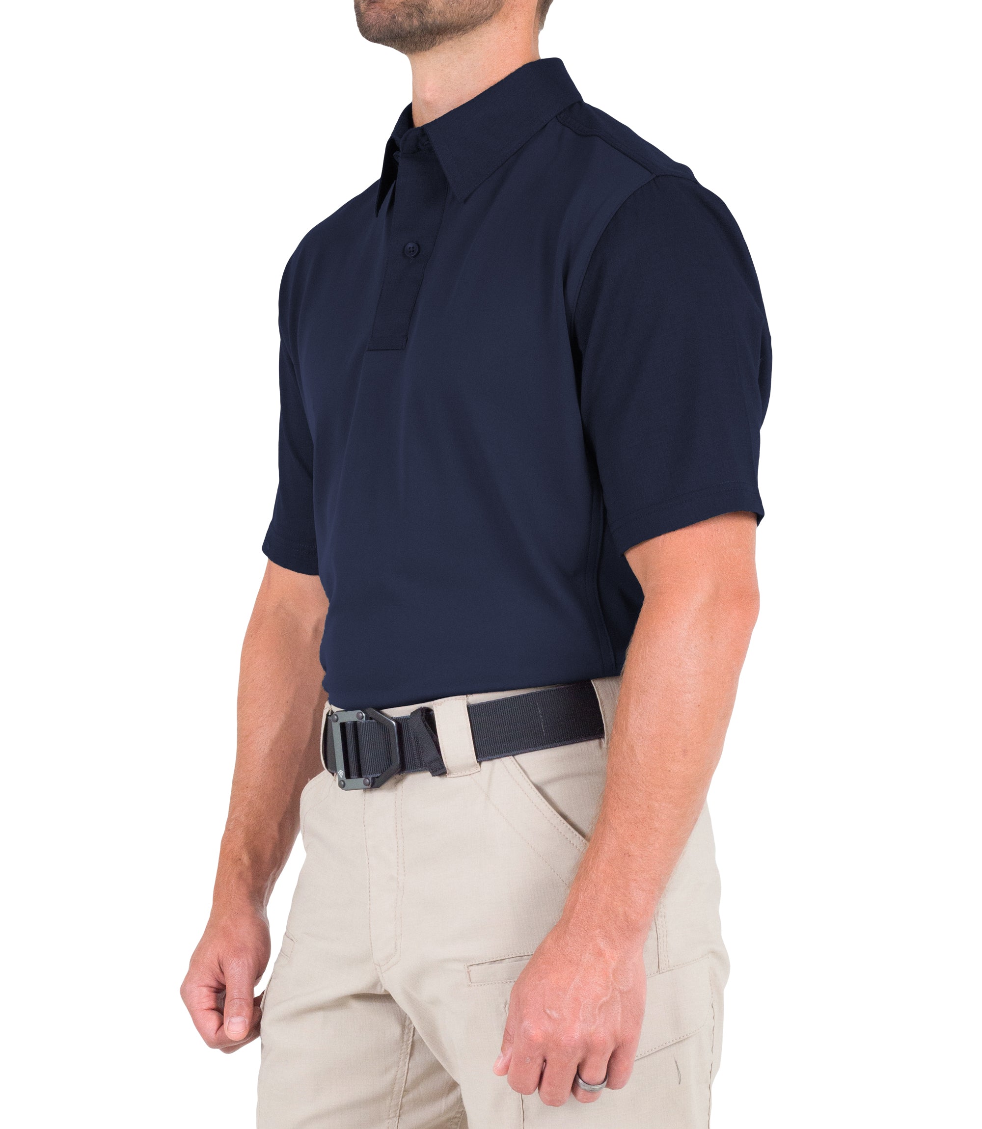 Side of Men's V2 Pro Performance Short Sleeve Shirt in Midnight Navy |color_midnight navy