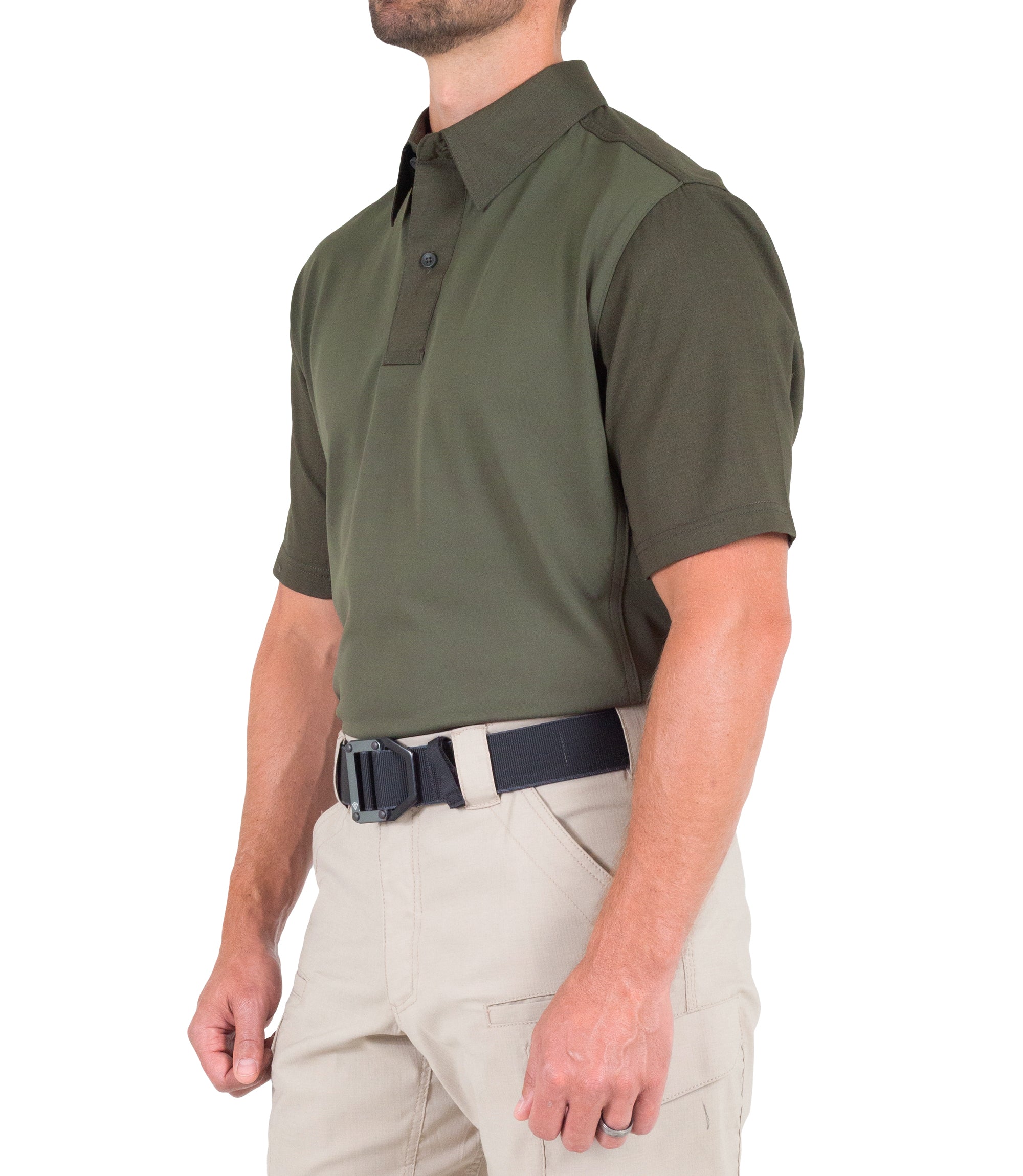 Side of Men's V2 Pro Performance Short Sleeve Shirt in OD Green |color_od green