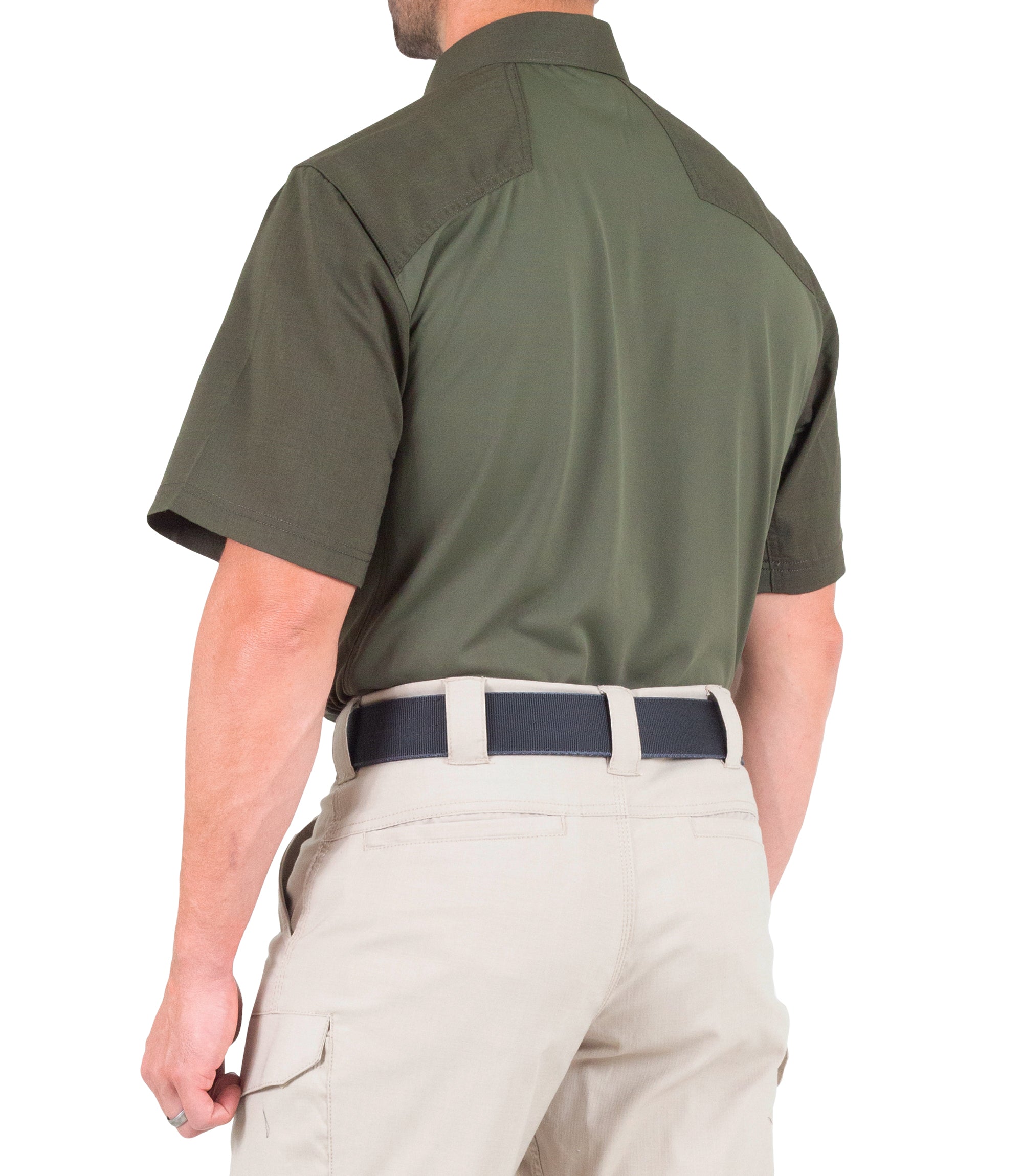 Side of Men's V2 Pro Performance Short Sleeve Shirt in OD Green |color_od green