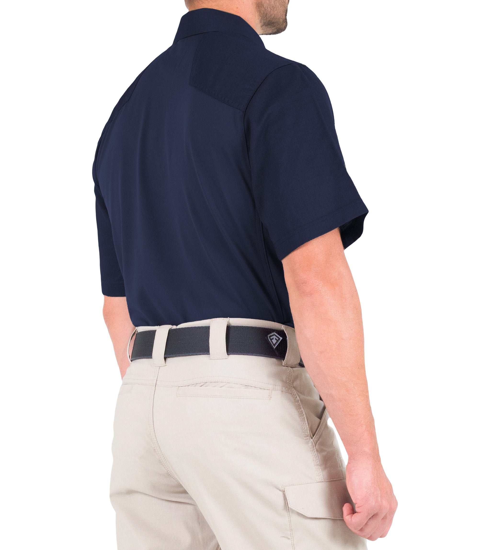 Side of Men's V2 Pro Performance Short Sleeve Shirt in Midnight Navy |color_midnight navy