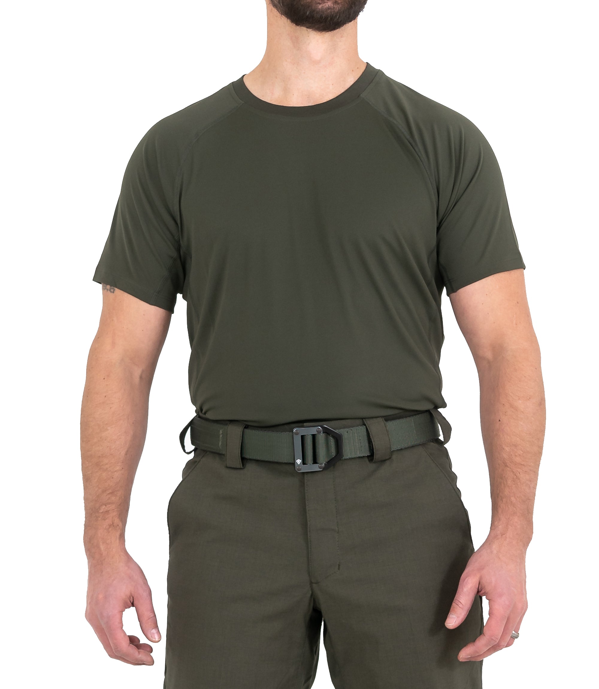 Front of Men’s Performance Short Sleeve T-Shirt in OD Green |color_od green