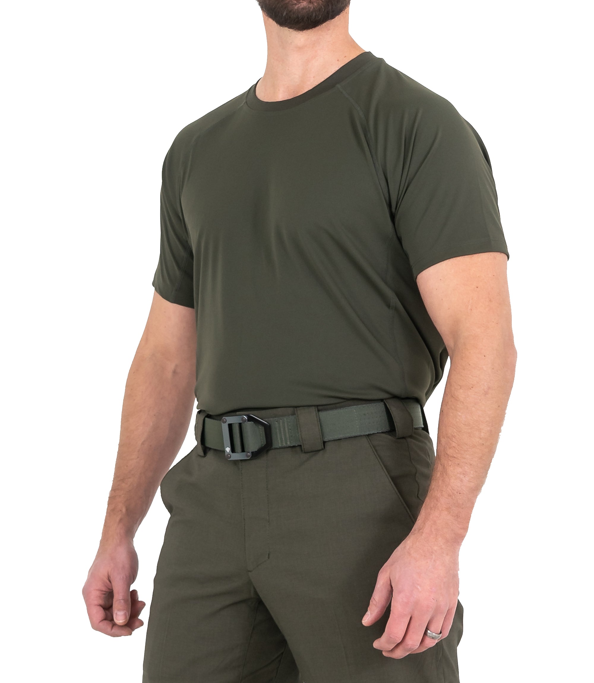 Side of Men’s Performance Short Sleeve T-Shirt in OD Green |color_od green
