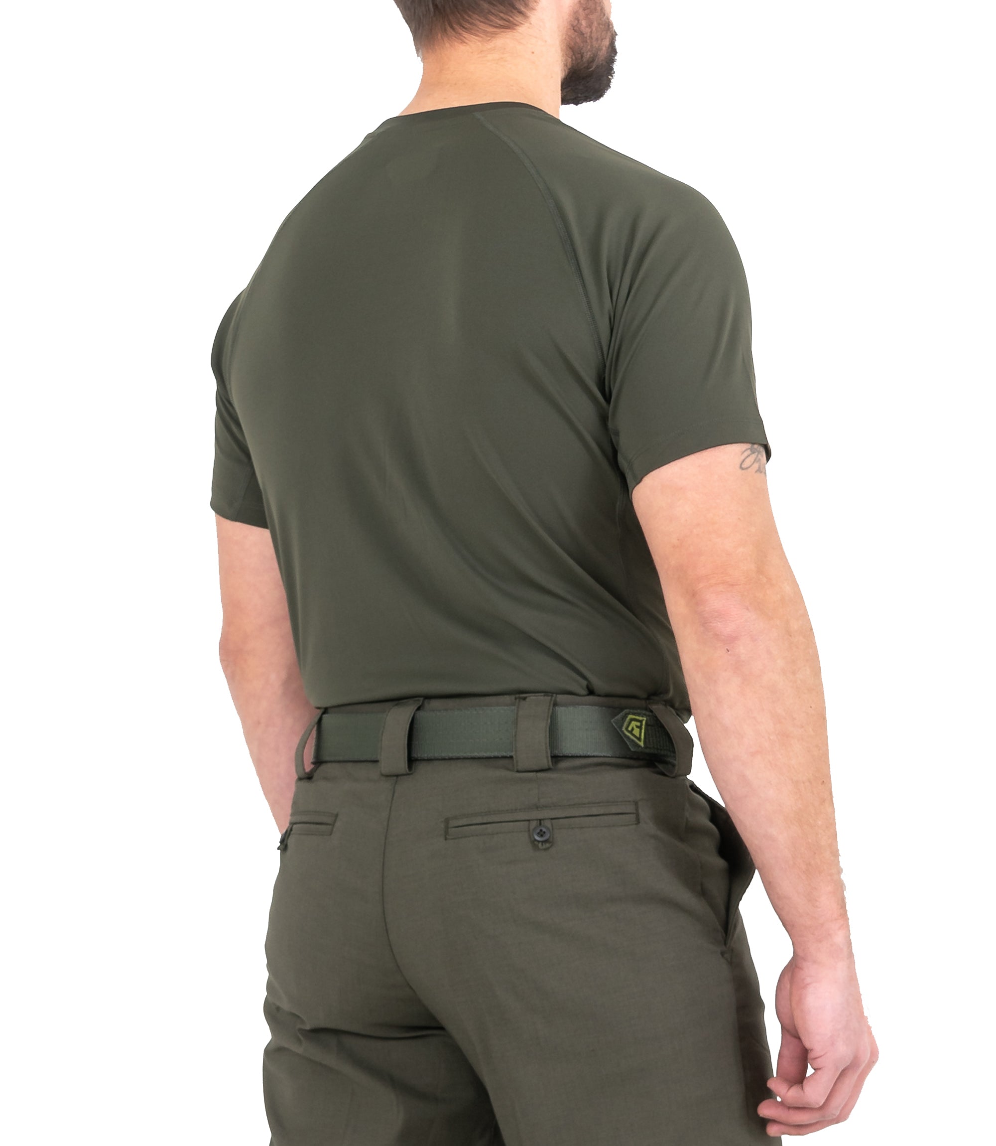Side of Men’s Performance Short Sleeve T-Shirt in OD Green |color_od green