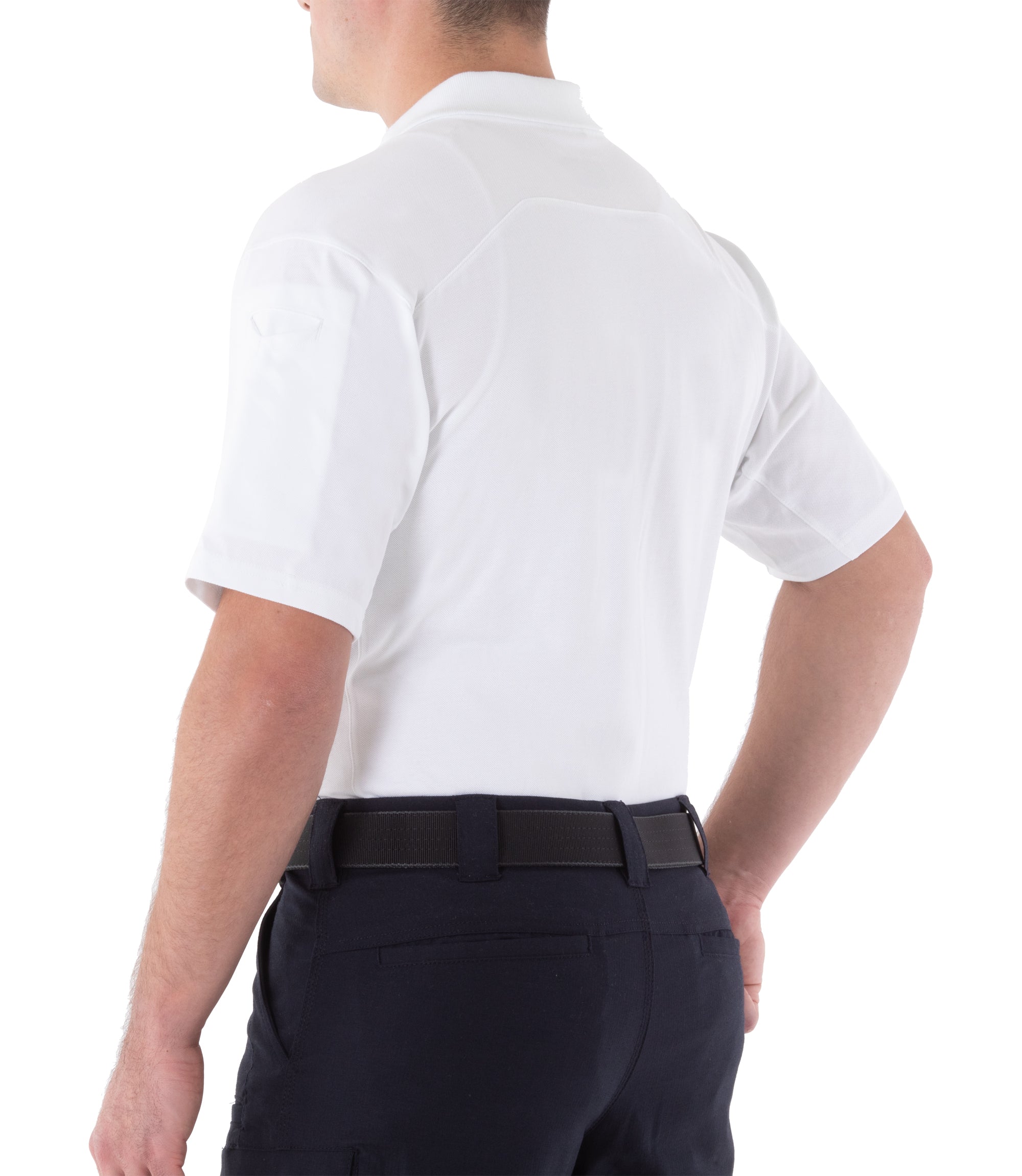 Back of Men's Cotton Short Sleeve Polo in White |color_white