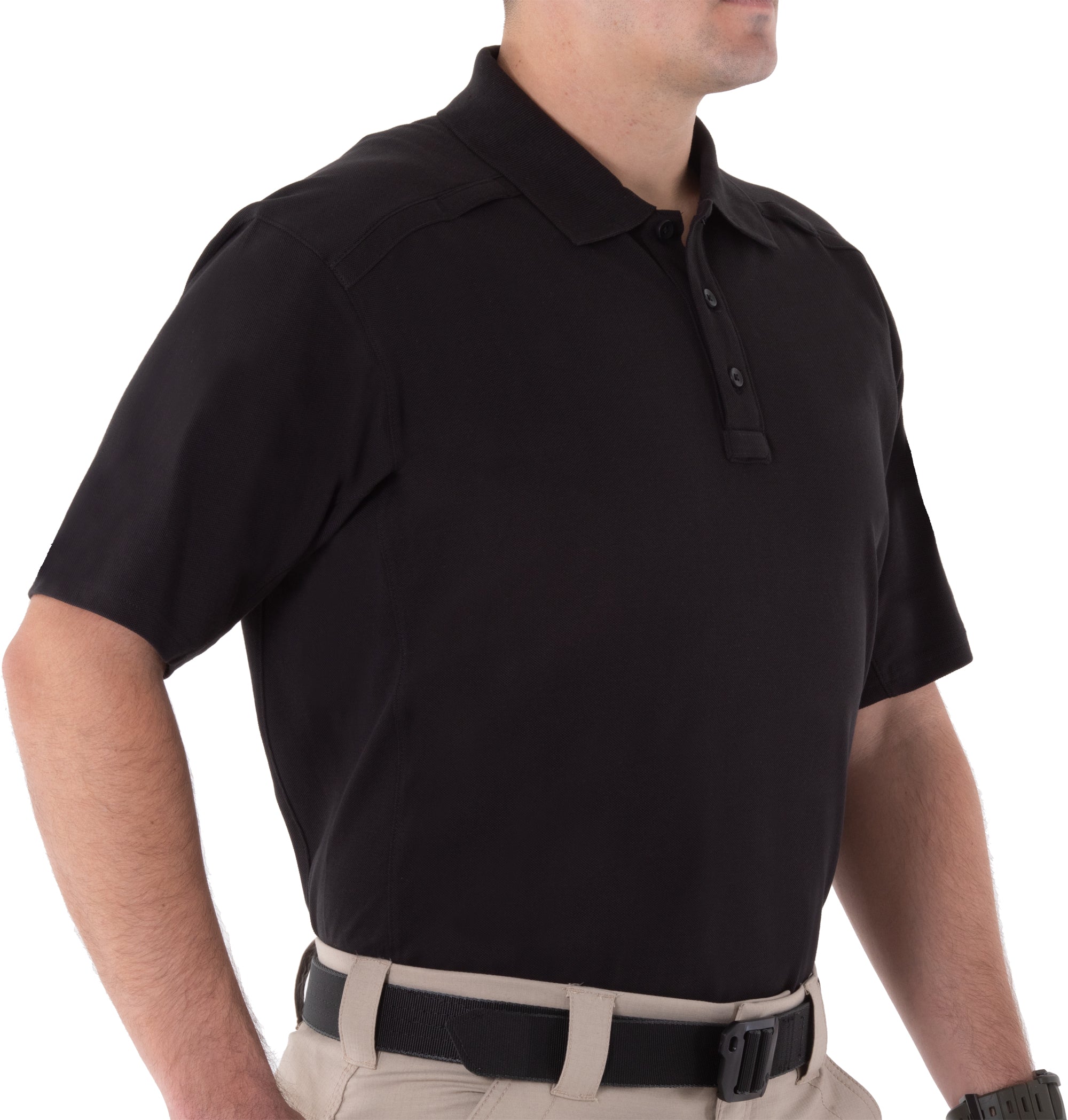 Side of Men's Cotton Short Sleeve Polo in Black |color_black