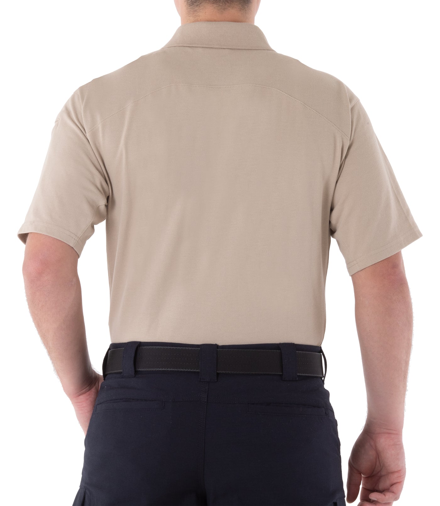 Back of Men's Cotton Short Sleeve Polo in Khaki