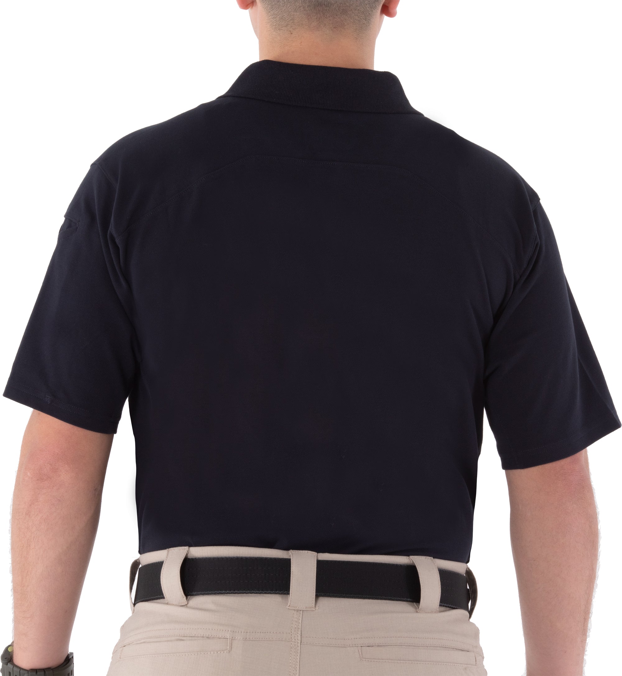 Back of Men's Cotton Short Sleeve Polo in Midnight Navy |color_midnight navy