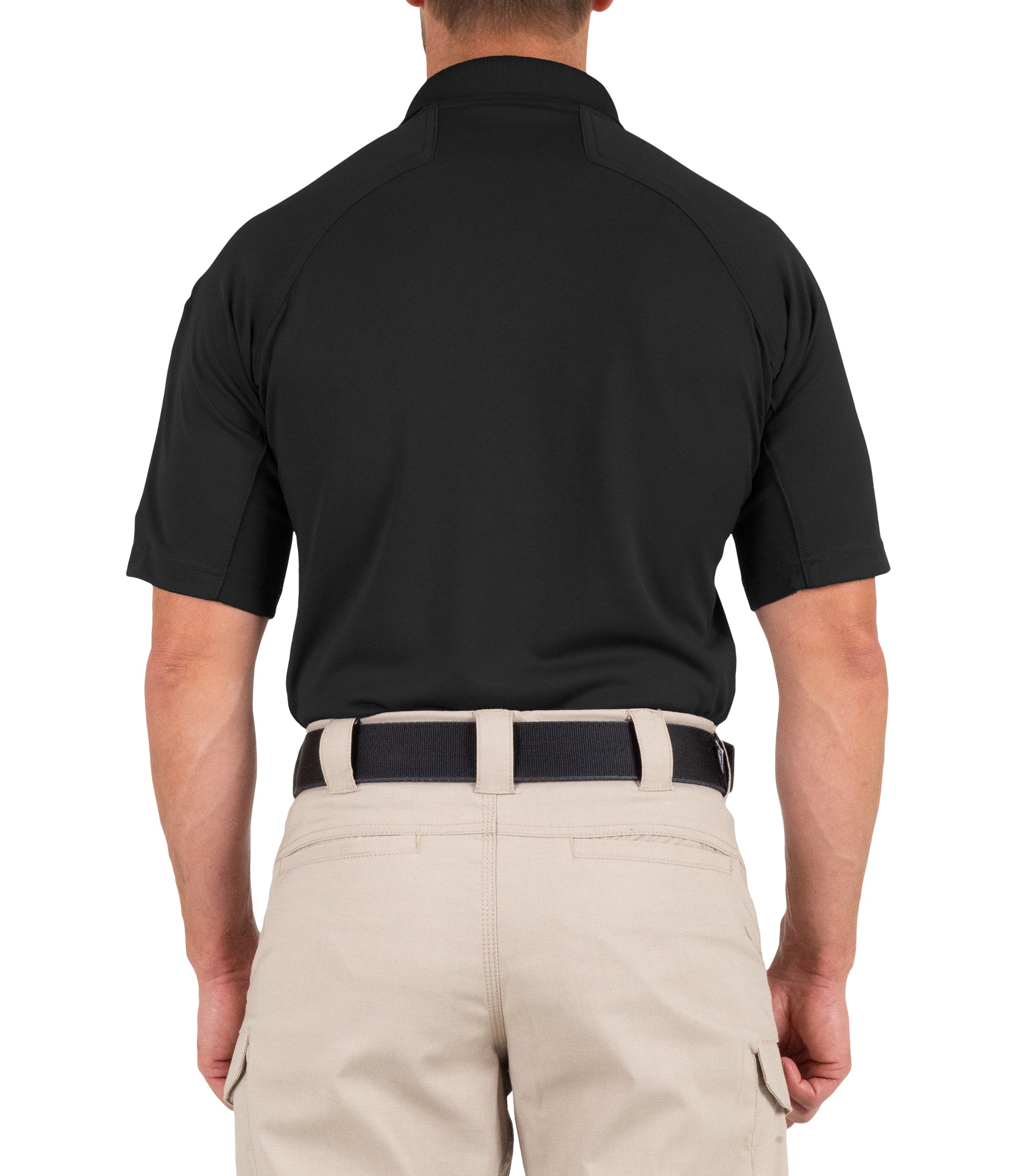 Back View of Men's Performance Short Sleeve Polo in Black |color_black