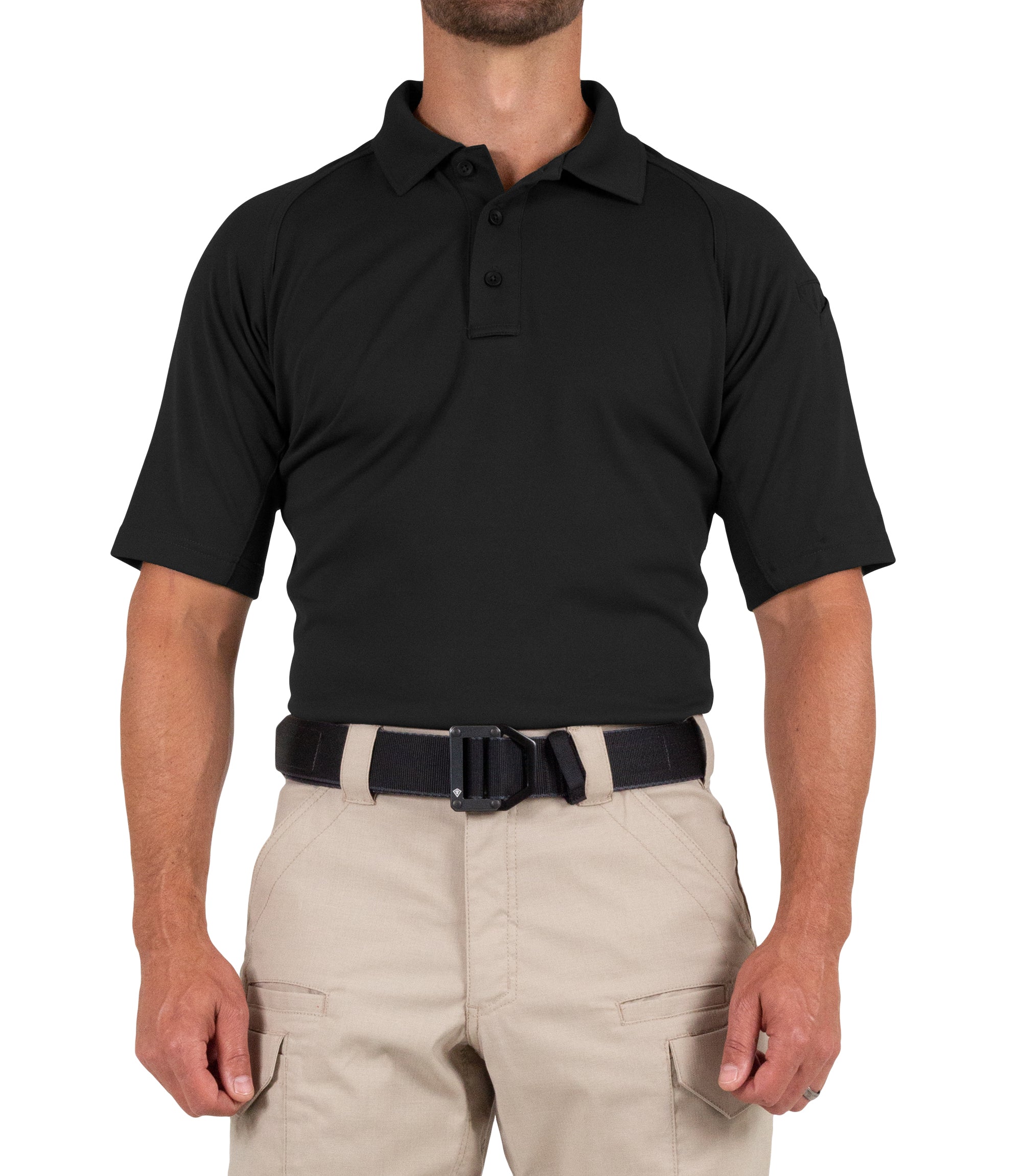 Front View of Men's Performance Short Sleeve Polo in Black |color_black
