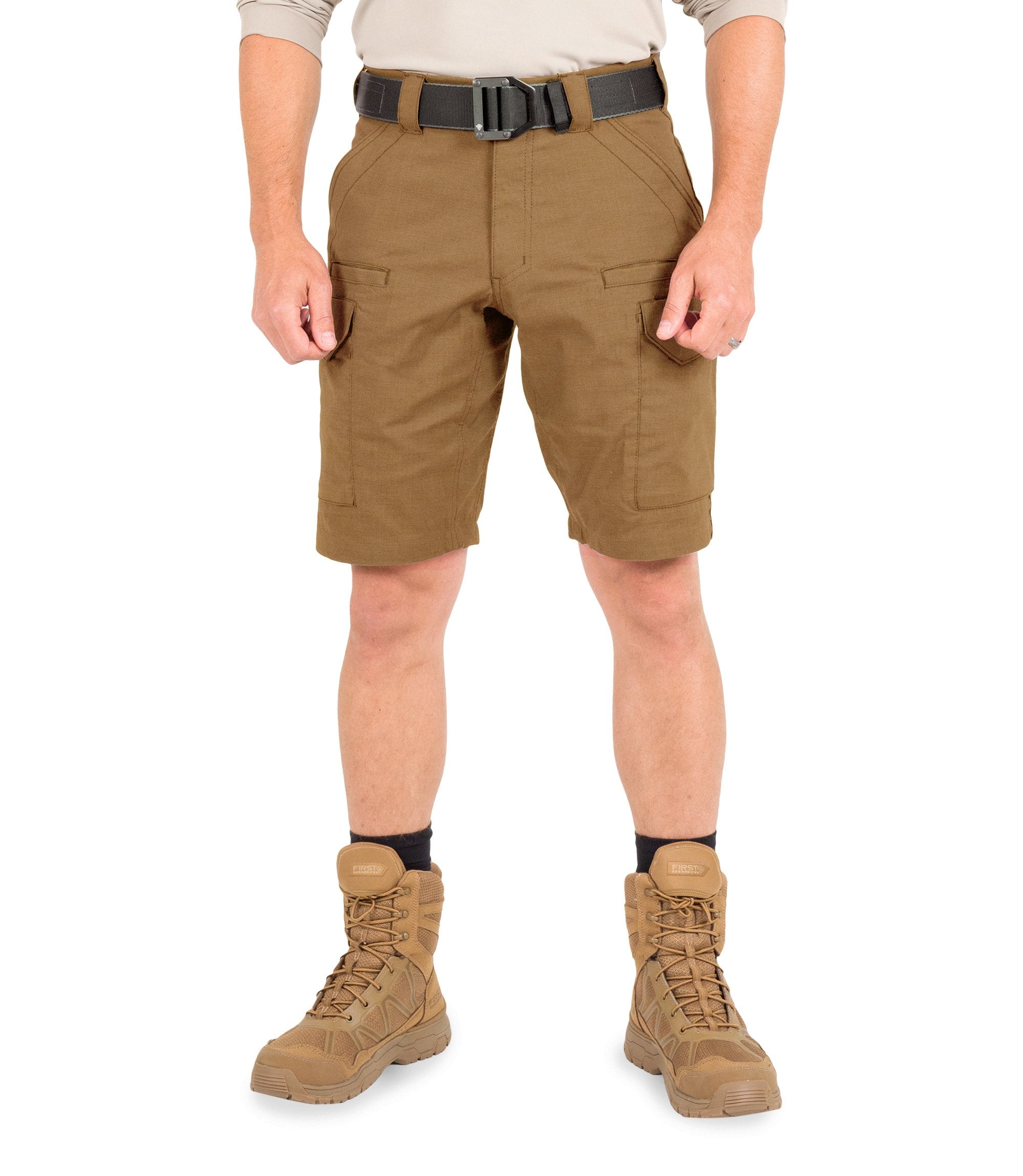 Front of Men's V2 Tactical Short in Coyote Brown|color_coyote brown