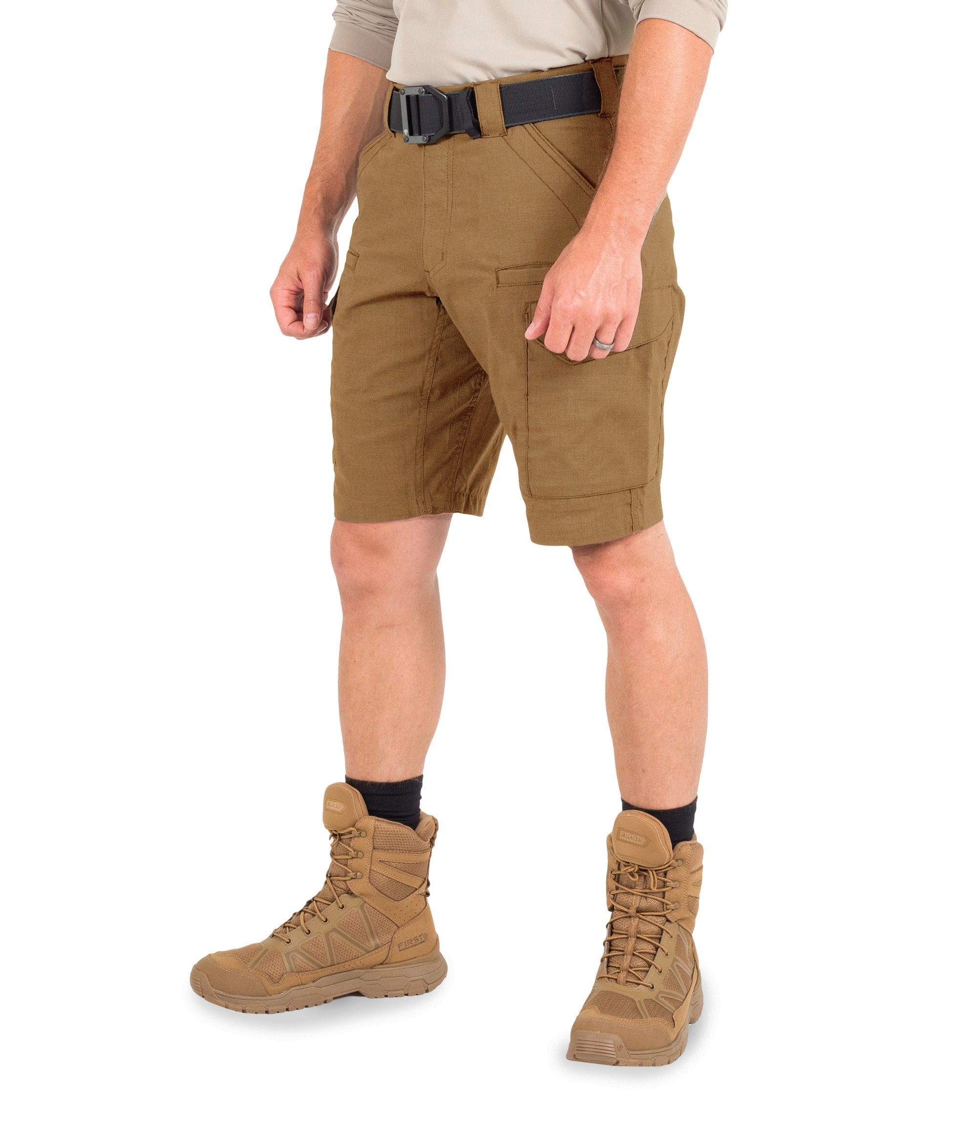 Side of Men's V2 Tactical Short in Coyote Brown|color_coyote brown
