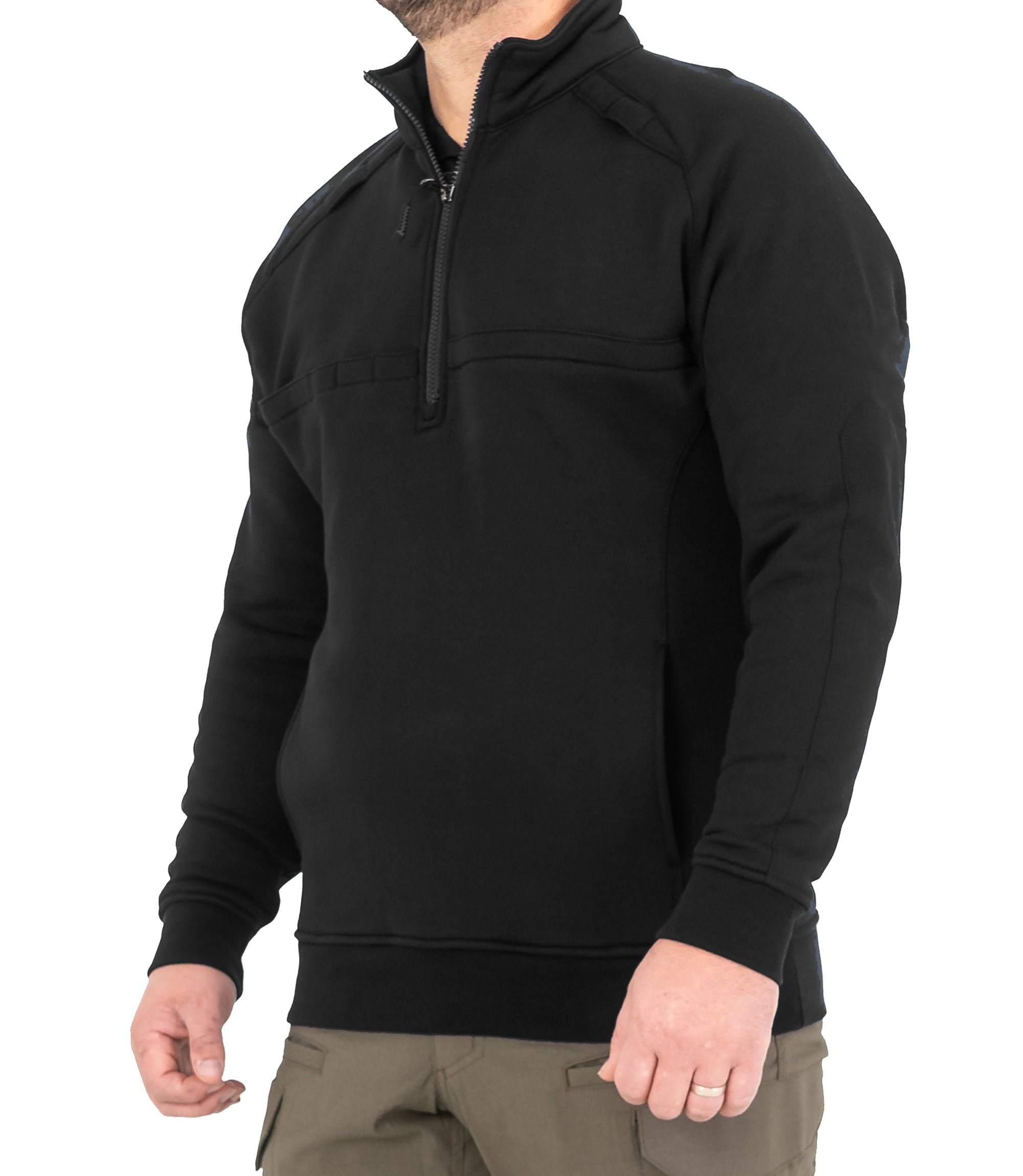 Side of Men’s Cotton Job Shirt Quarter Zip in Black |color_black