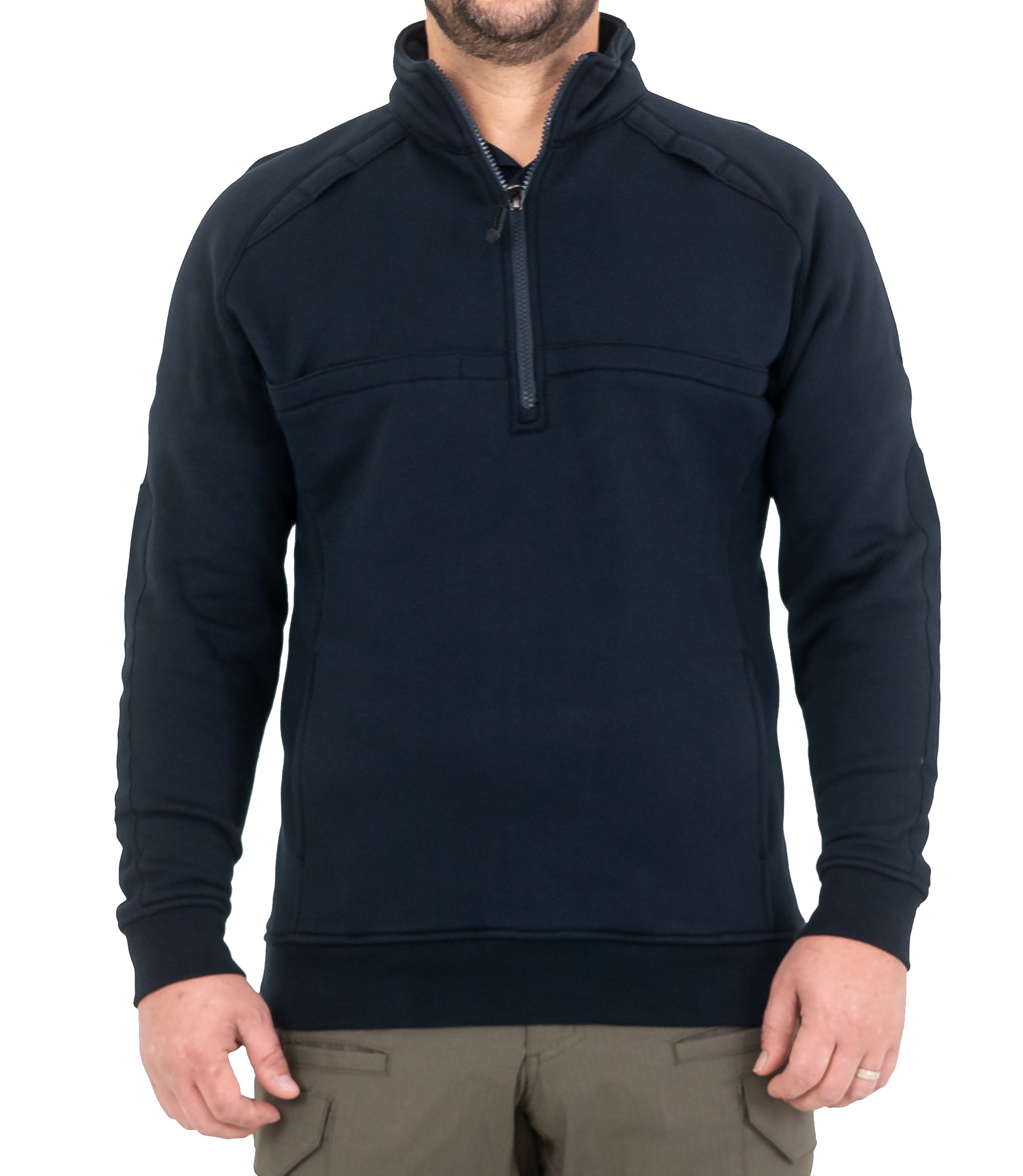 Front of Men’s Cotton Job Shirt Quarter Zip in Midnight Navy |color_midnight navy