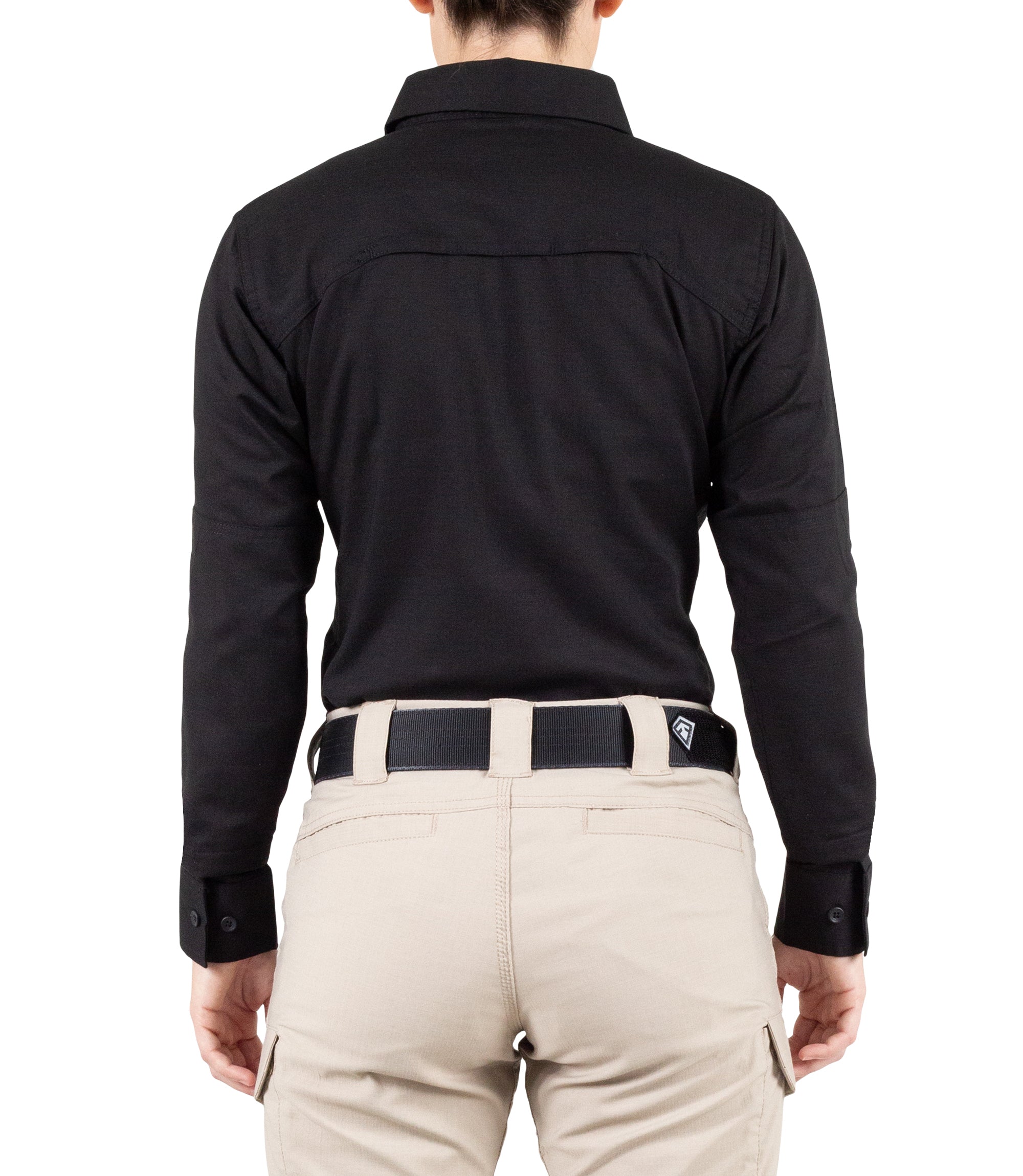 Back of Women's V2 Tactical Long Sleeve Shirt in Black |color_black