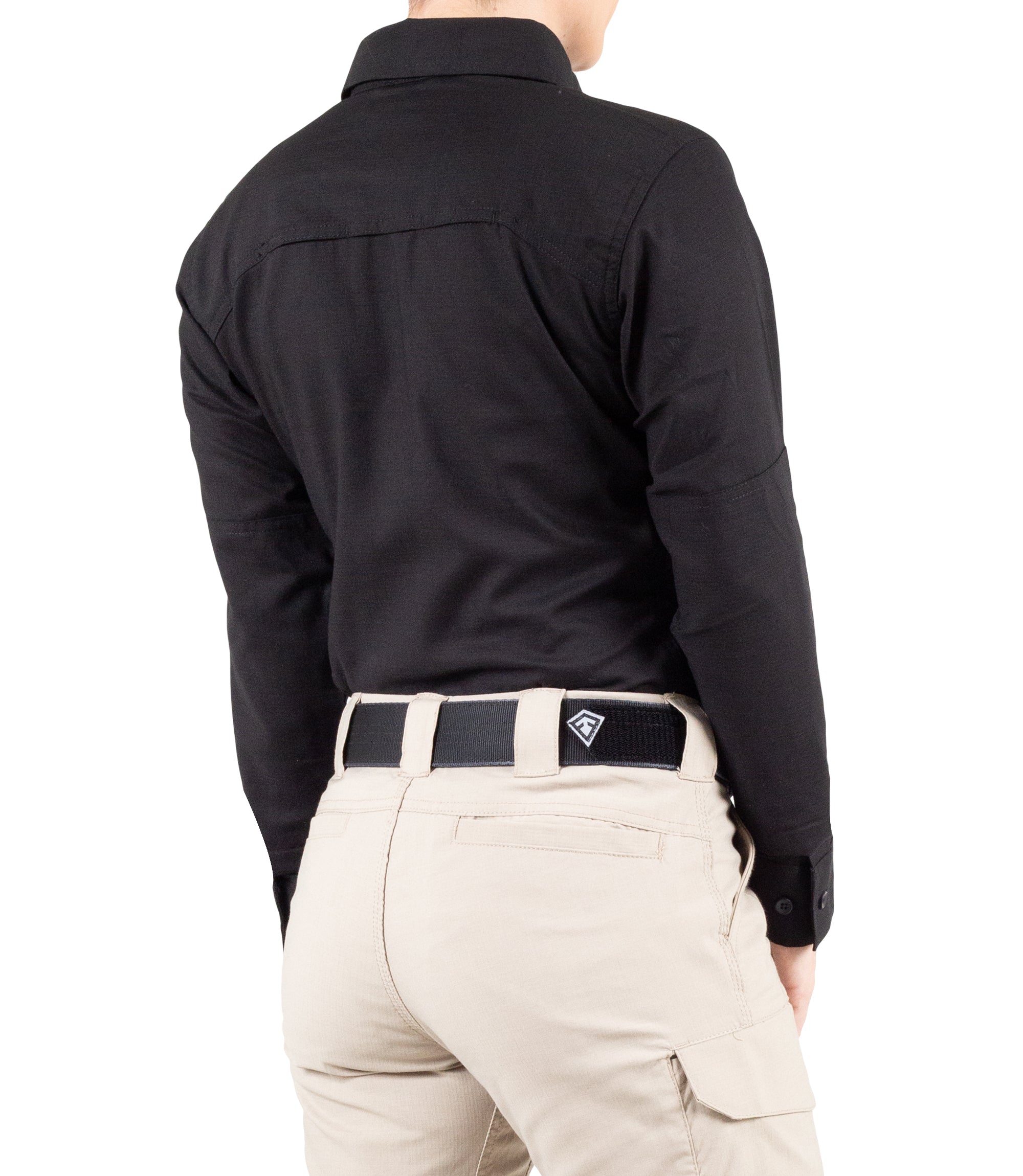 Side of Women's V2 Tactical Long Sleeve Shirt in Black |color_black
