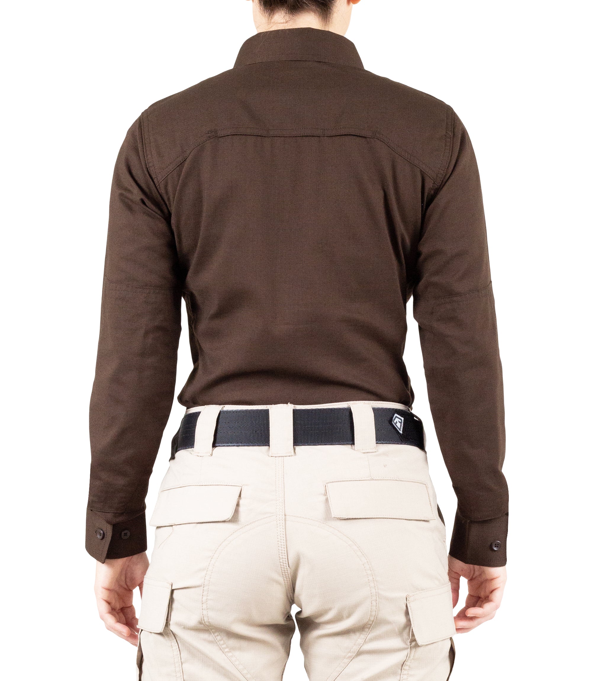 Back of Women's V2 Tactical Long Sleeve Shirt in Kodiak Brown |color_kodiak brown