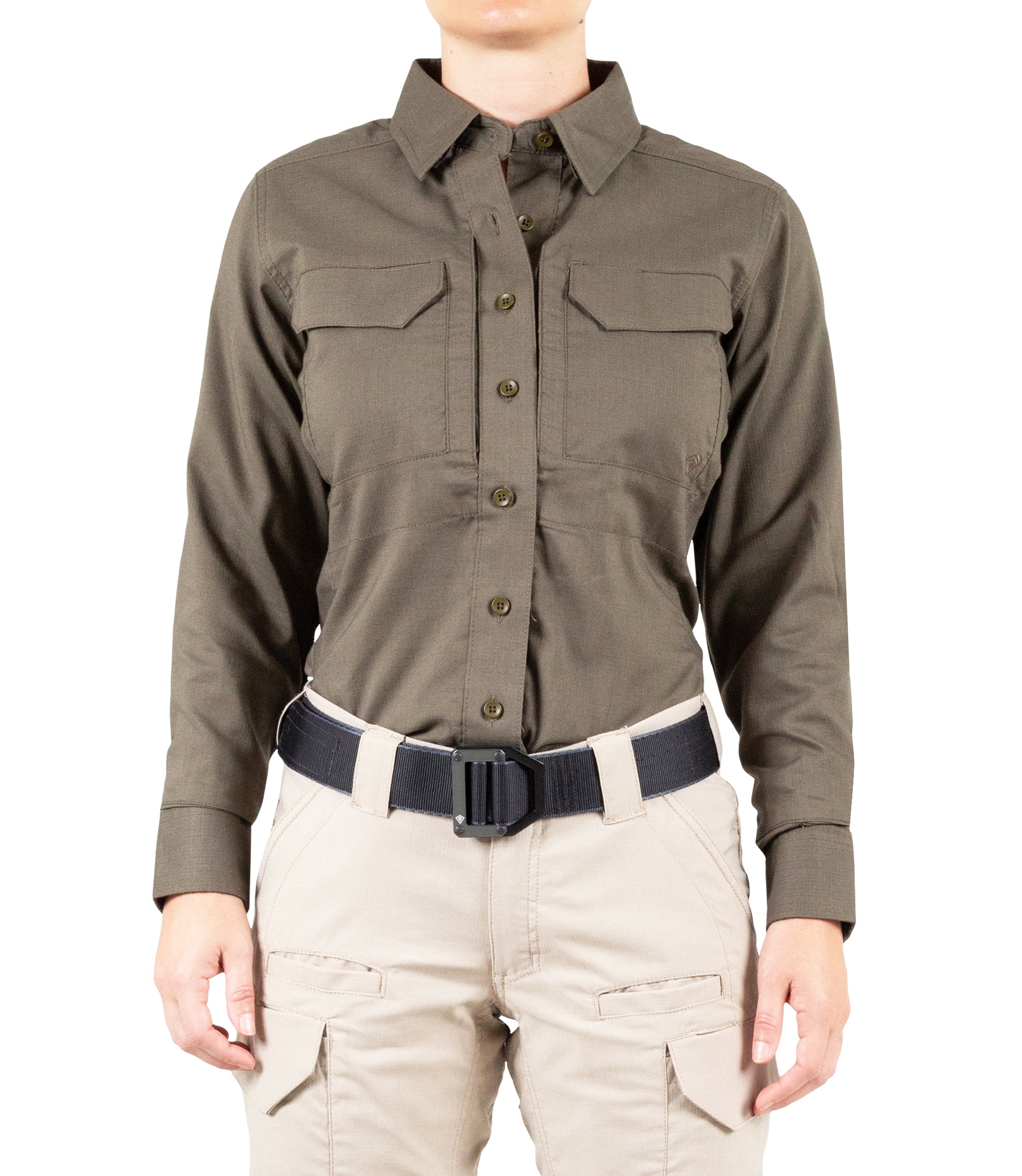 Front of Women's V2 Tactical Long Sleeve Shirt in Ranger Green |color_ranger green