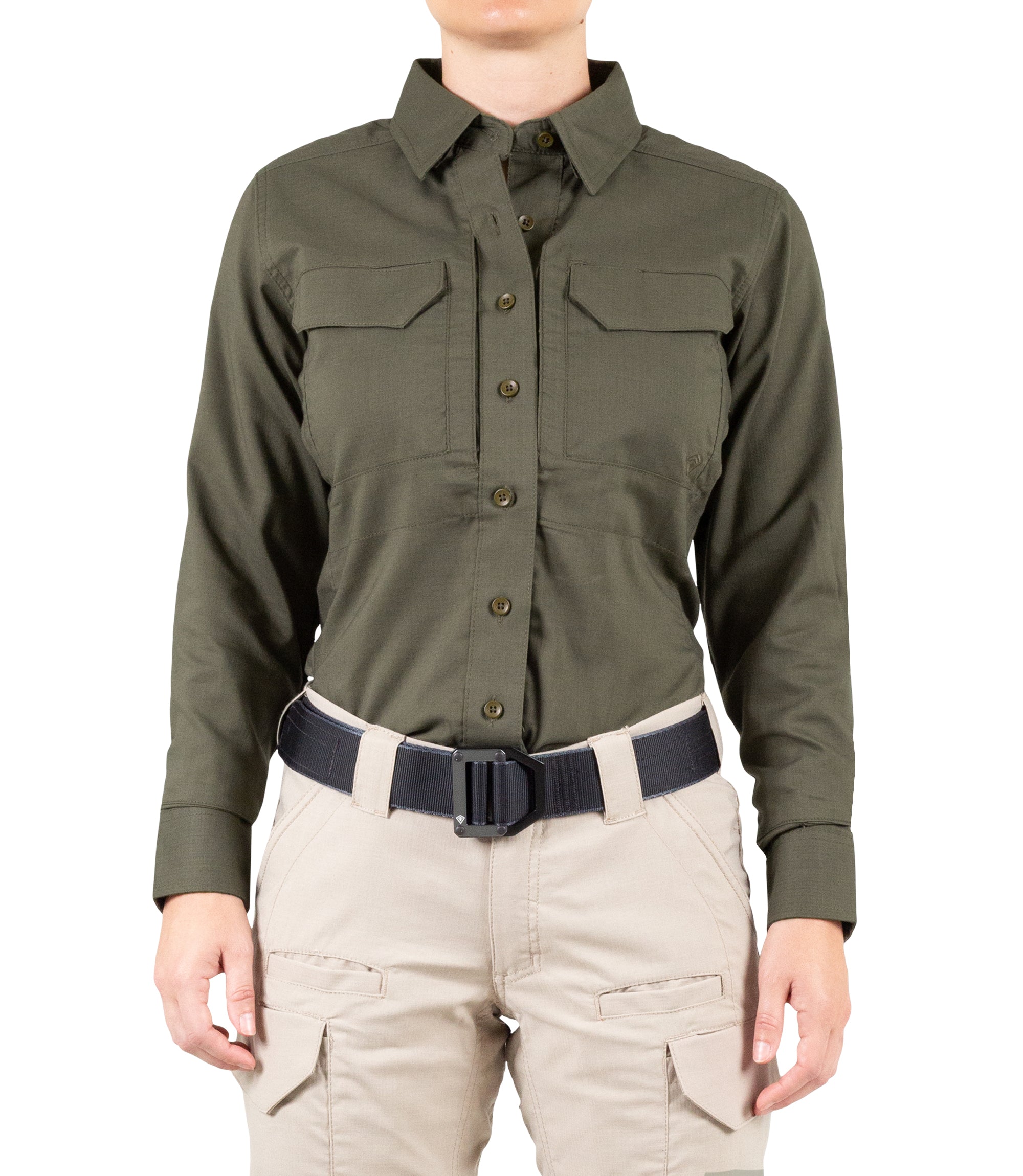 Front of Women's V2 Tactical Long Sleeve Shirt in OD Green |color_od green
