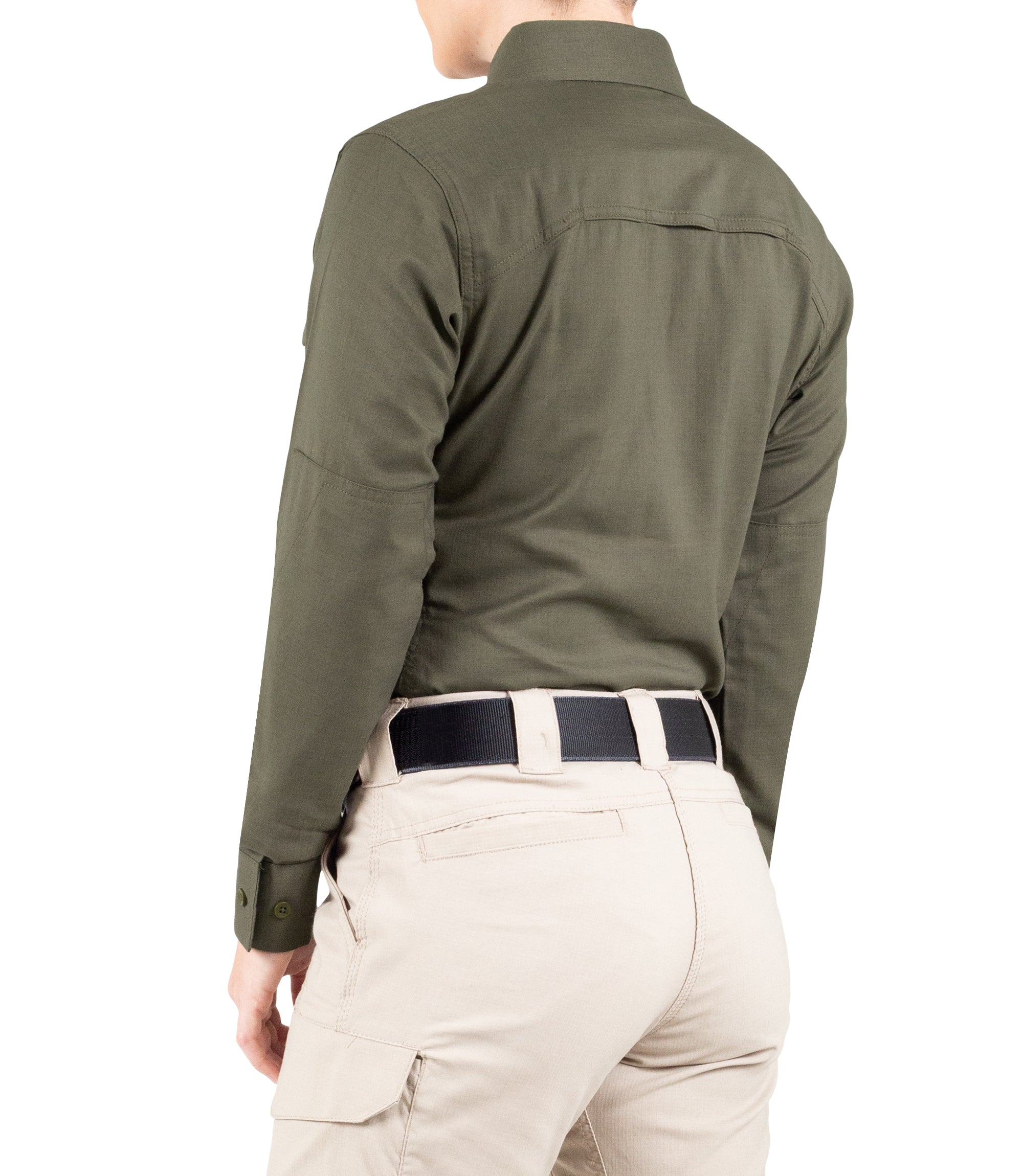 Side of Women's V2 Tactical Long Sleeve Shirt in OD Green |color_od green