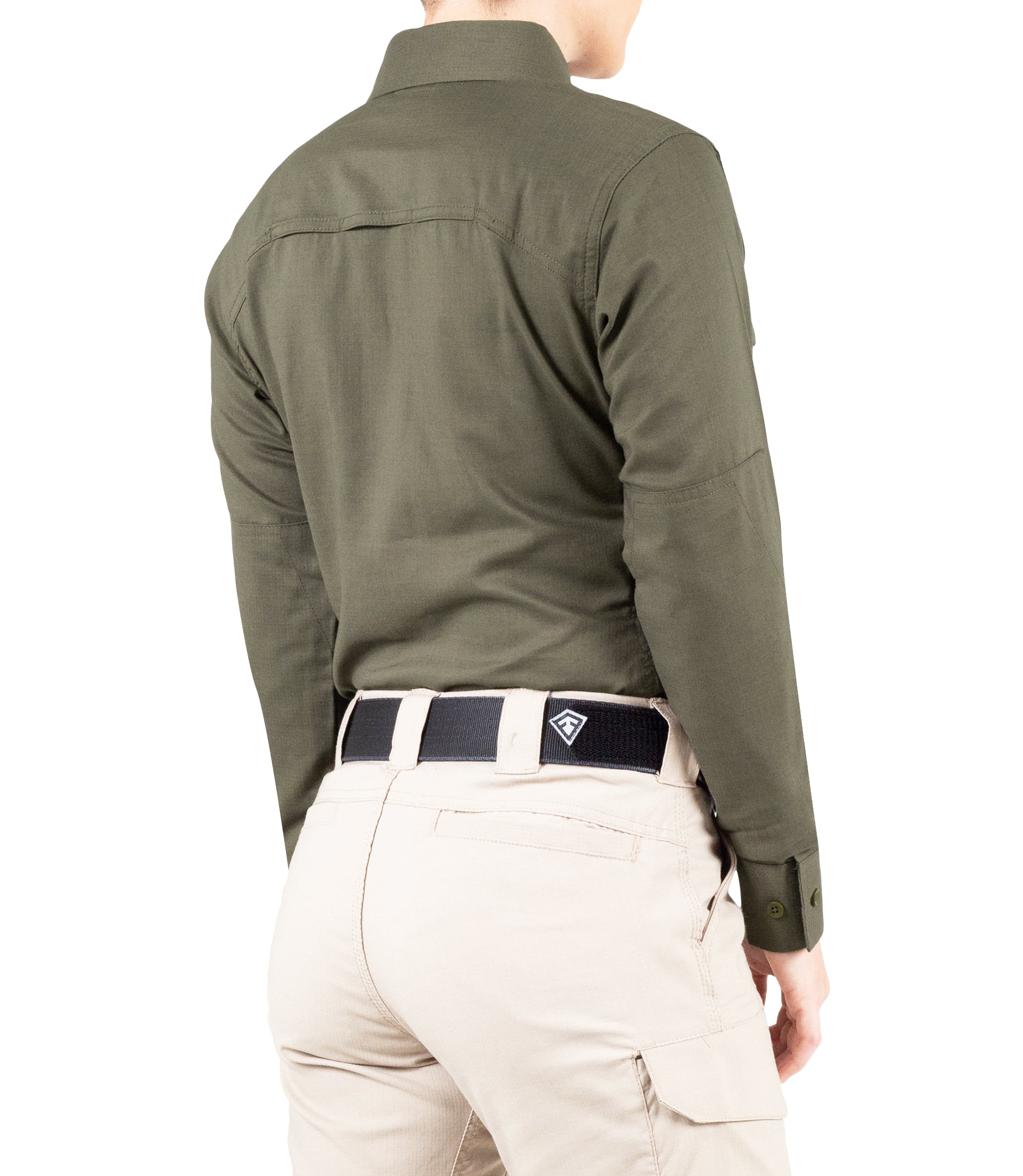 Side of Women's V2 Tactical Long Sleeve Shirt in OD Green |color_od green