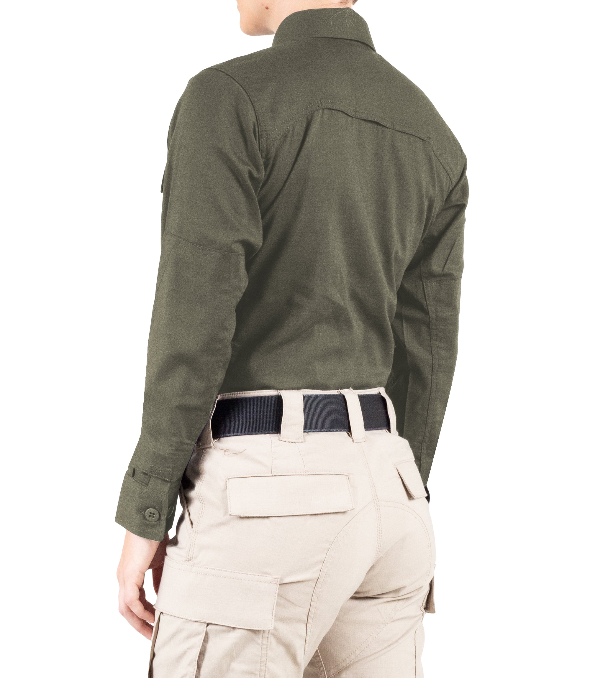 Side of Women's V2 BDU Long Sleeve Shirt in OD Green |color_od green