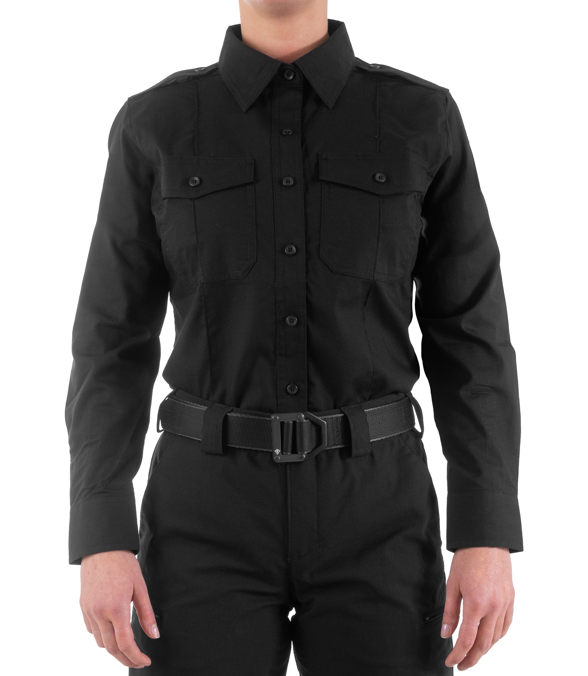 Front of Women's Pro Duty Uniform Shirt in Black |color_black