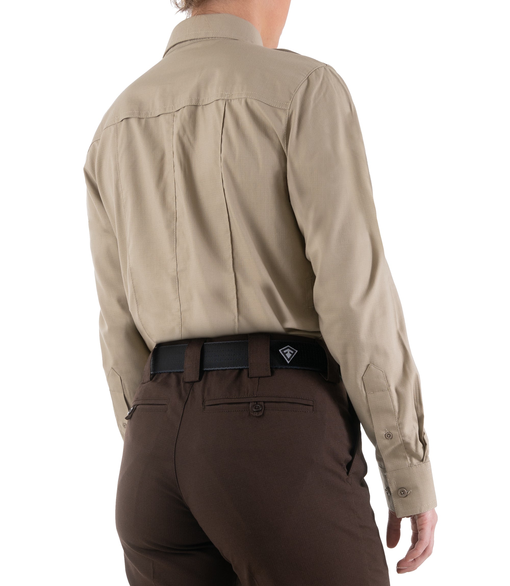 Side of Women's Pro Duty Uniform Shirt in Silver Tan |color_silver tan
