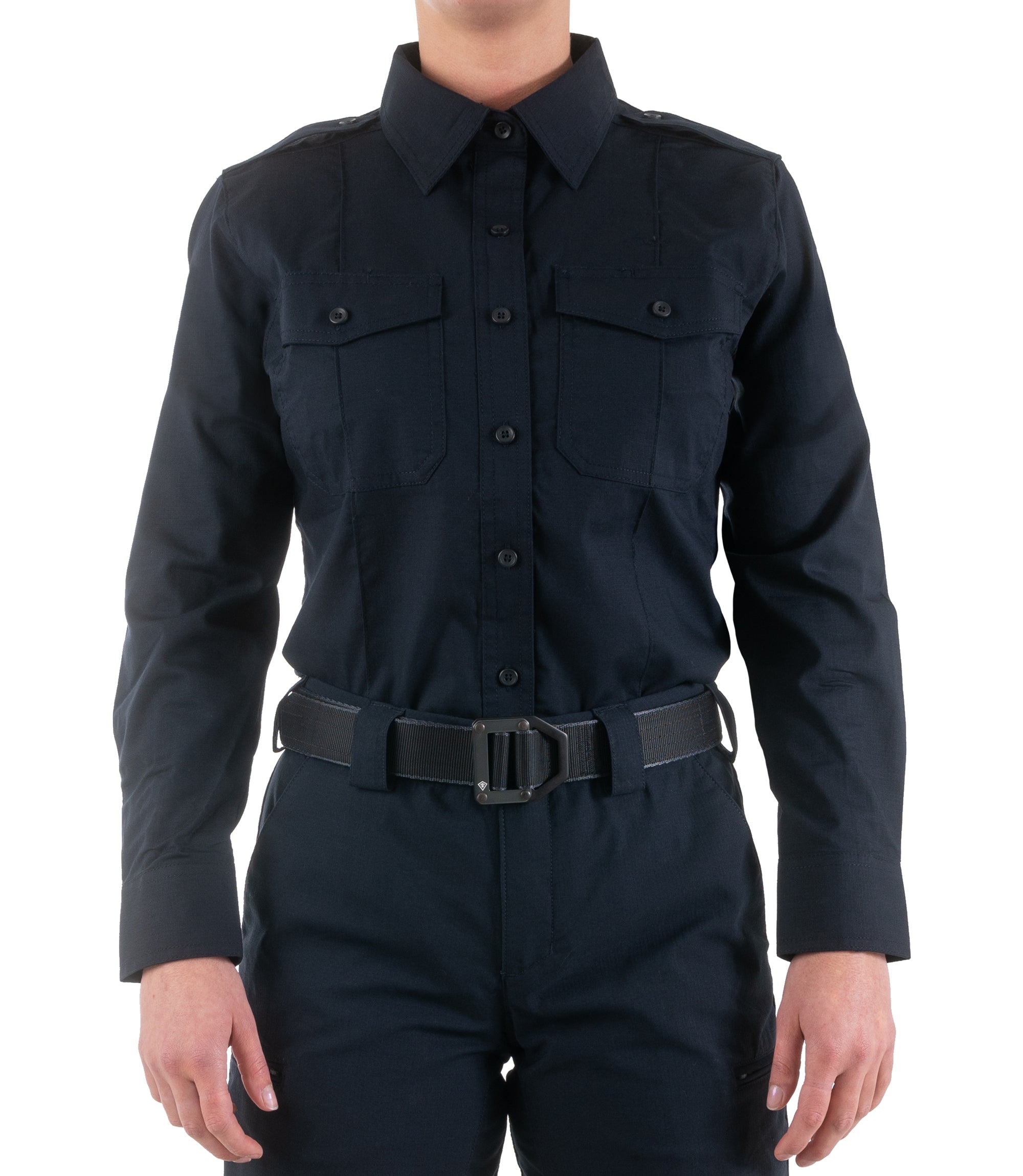 Front of Women's Pro Duty Uniform Shirt in Midnight Navy |color_midnight navy