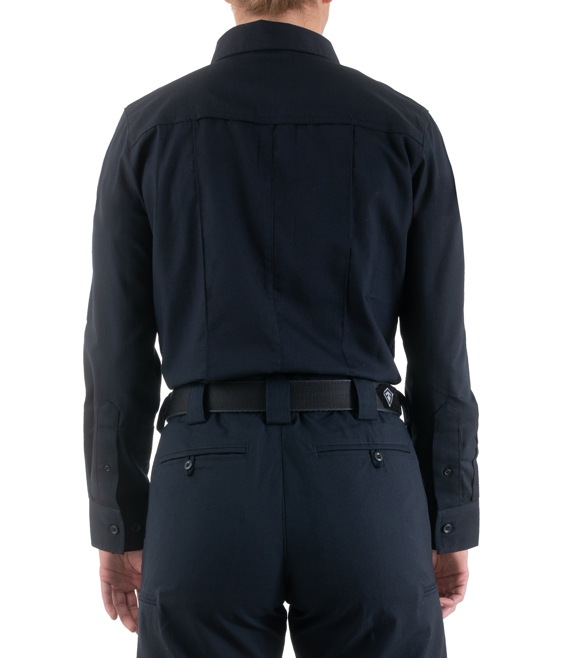 Back of Women's Pro Duty Uniform Shirt in Midnight Navy |color_midnight navy