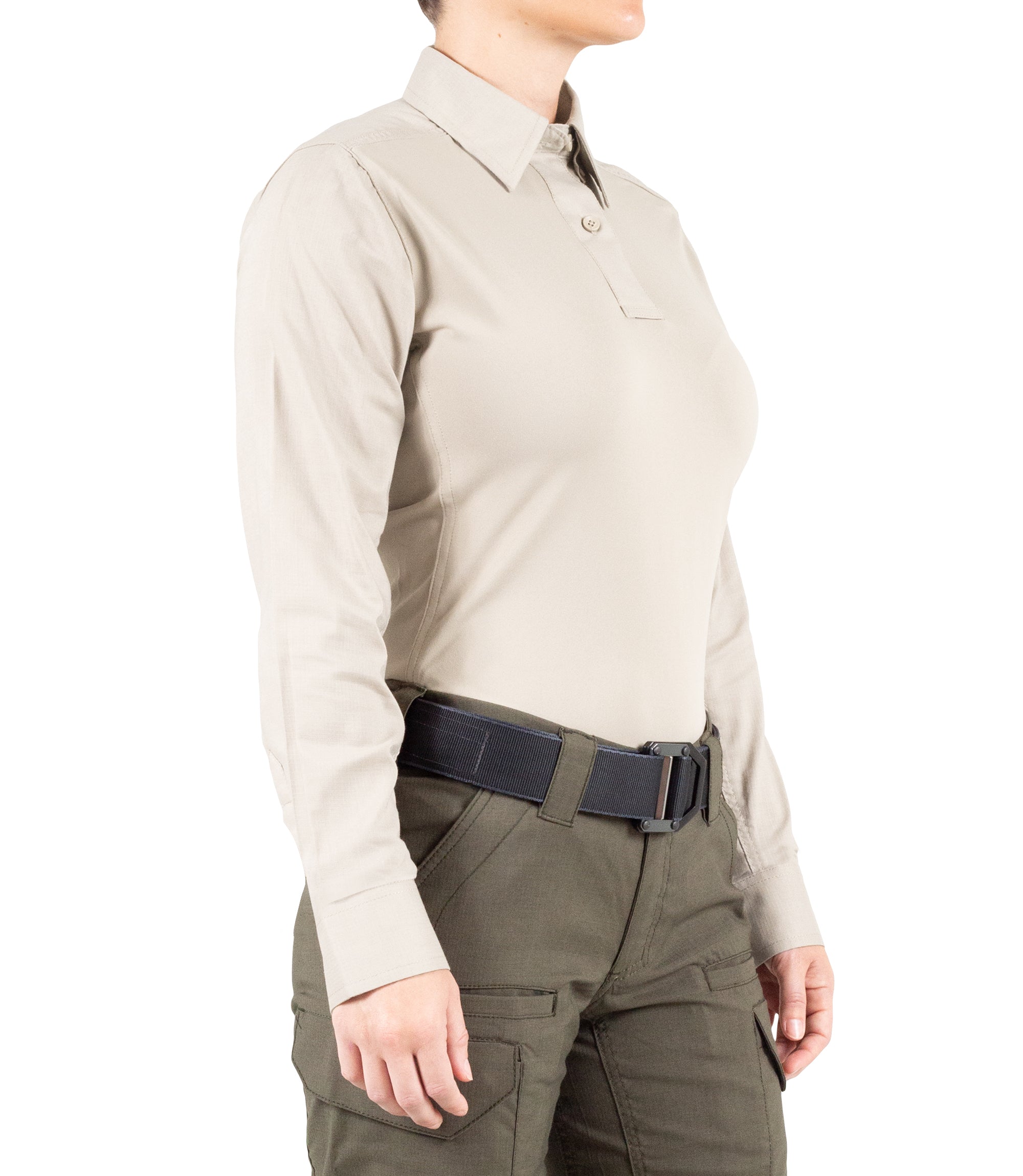 Side of Women's V2 Pro Performance Shirt in Khaki |color_khaki