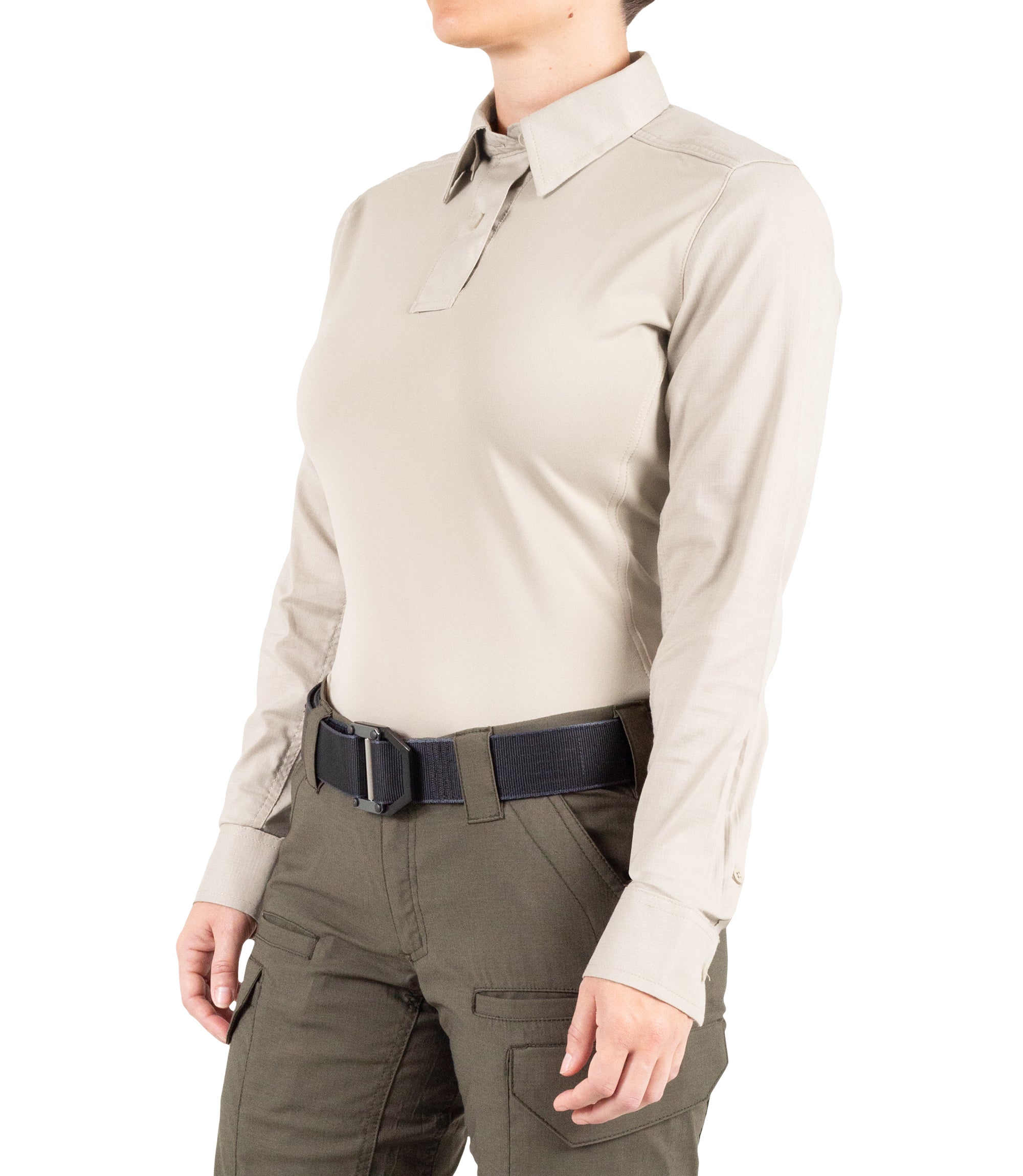 Side of Women's V2 Pro Performance Shirt in Khaki |color_khaki
