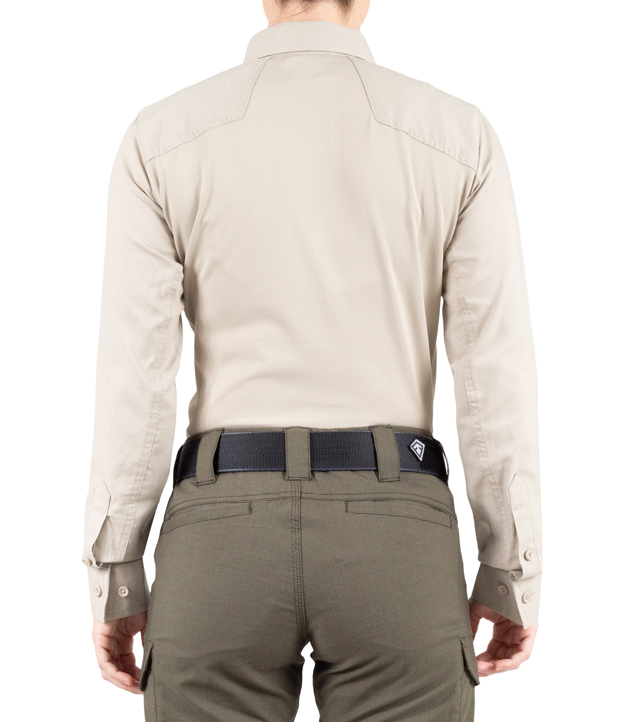 Back of Women's V2 Pro Performance Shirt in Khaki |color_khaki