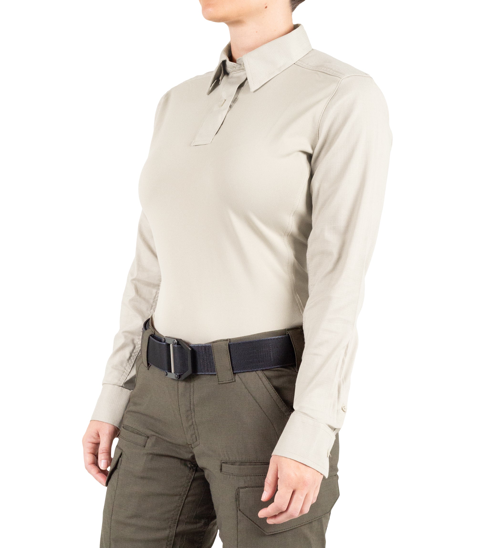 Side of Women's V2 Pro Performance Shirt in Silver Tan |color_silver tan