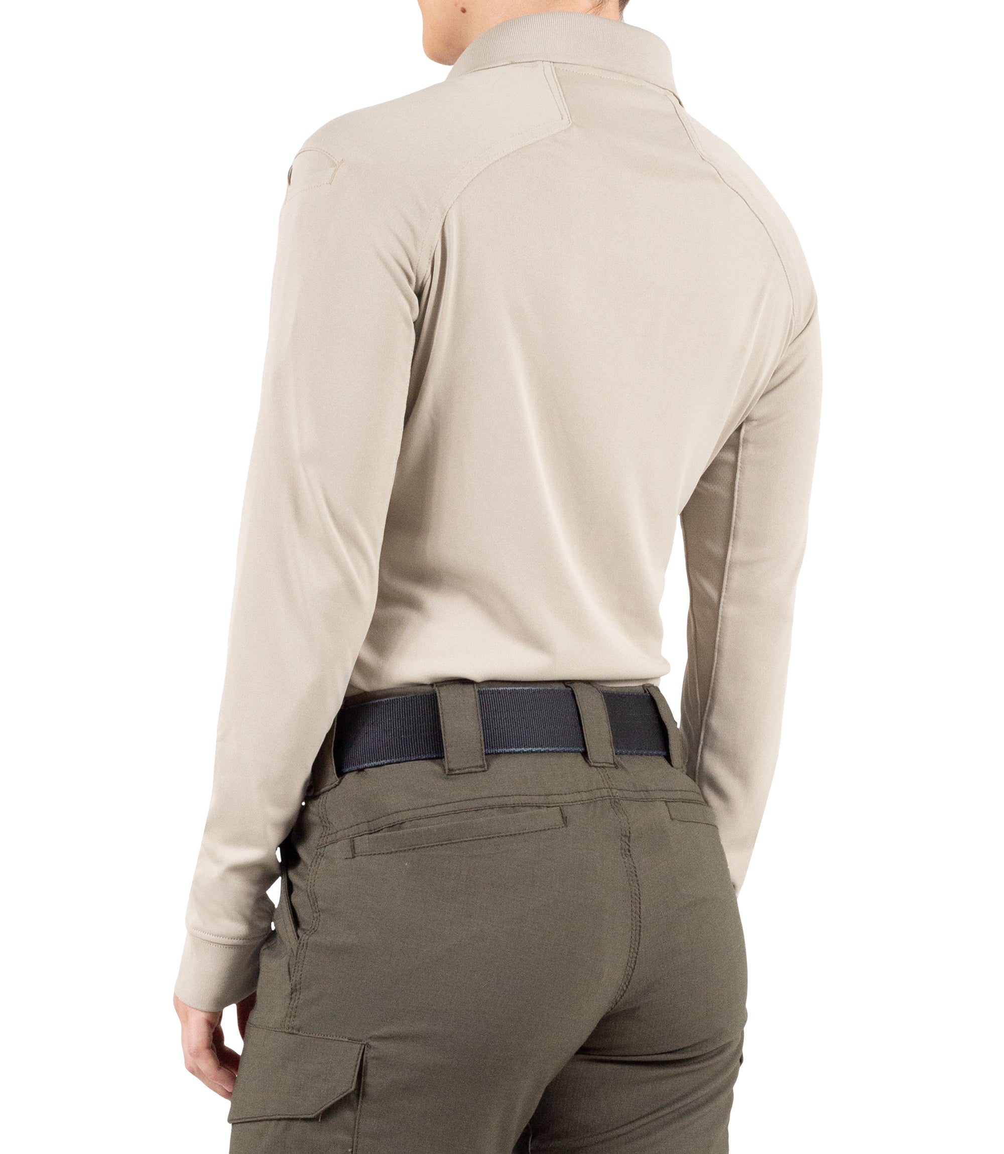 Side of Women's Performance Long Sleeve Polo in Khaki |color_khaki