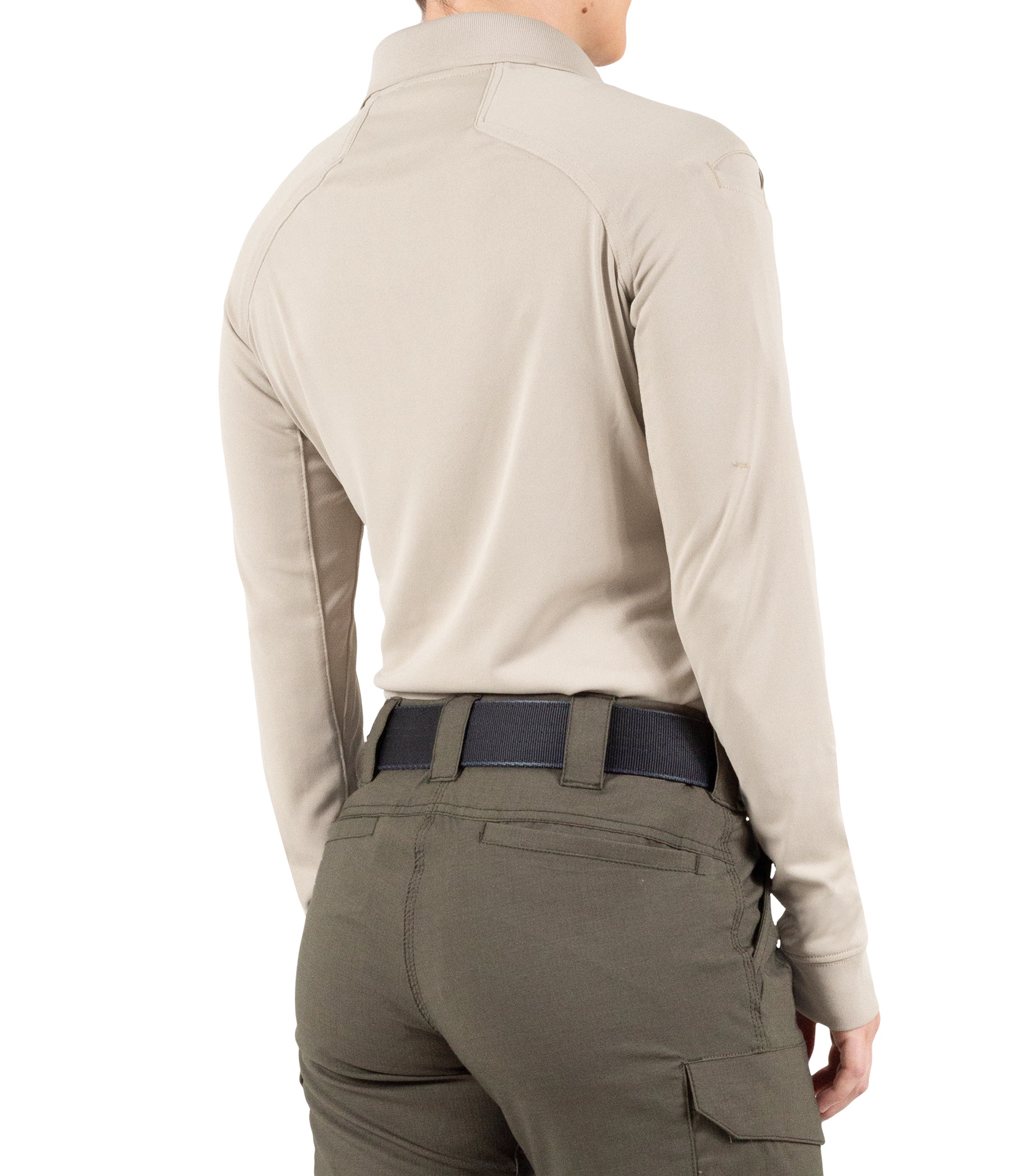 Side of Women's Performance Long Sleeve Polo in Khaki |color_khaki