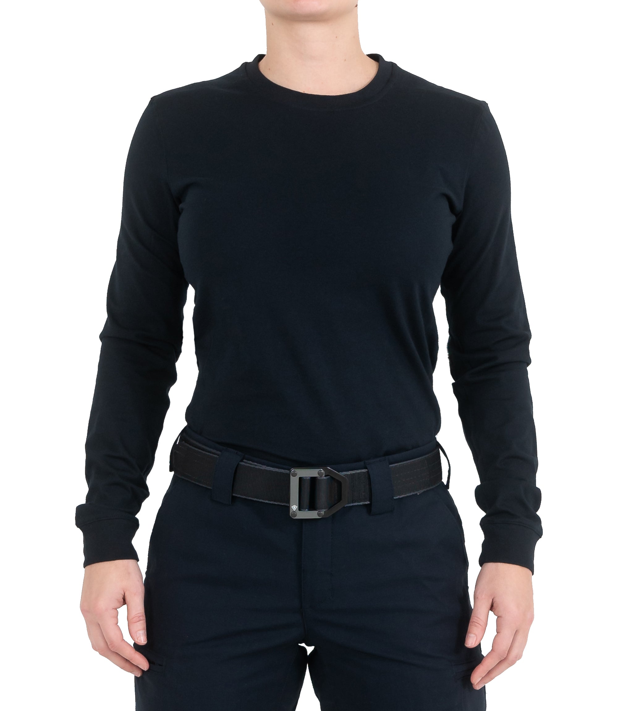 Front view of Women's Tactix Cotton Long Sleeve T-Shirt in Midnight Navy |color_midnight navy