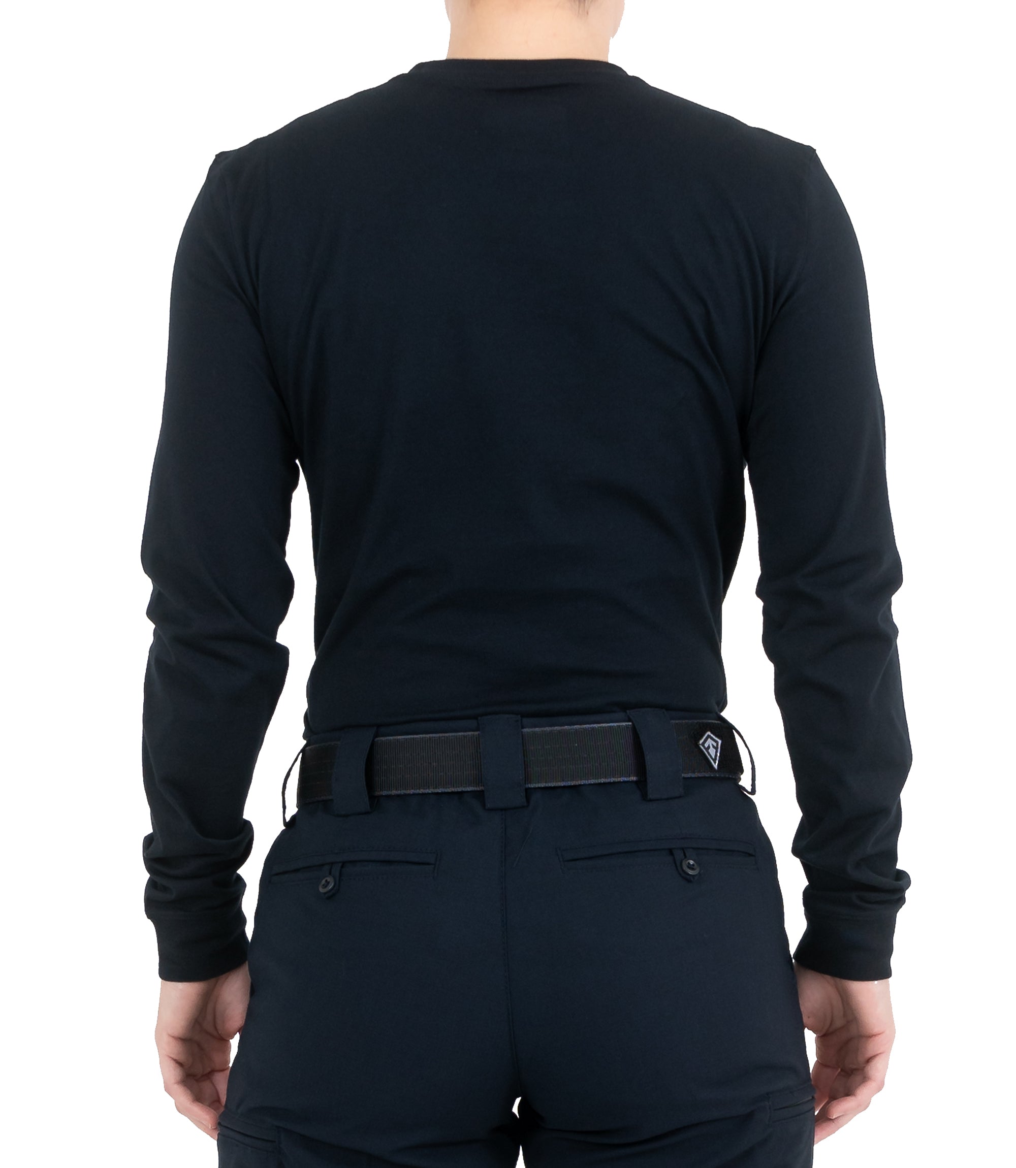 Back view of Women's Tactix Cotton Long Sleeve T-Shirt in Midnight Navy |color_midnight navy