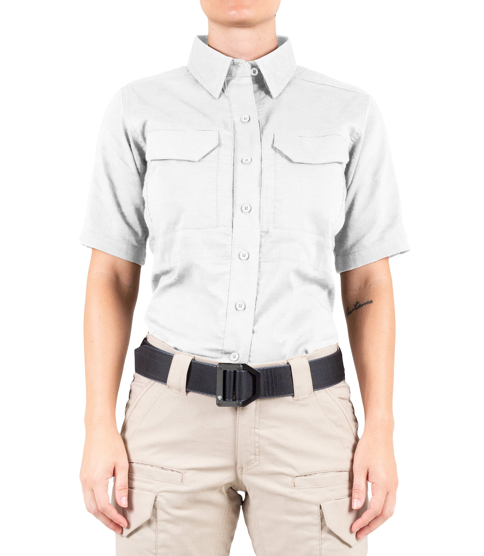 Front of Women's V2 Tactical Short Sleeve Shirt in White |color_white